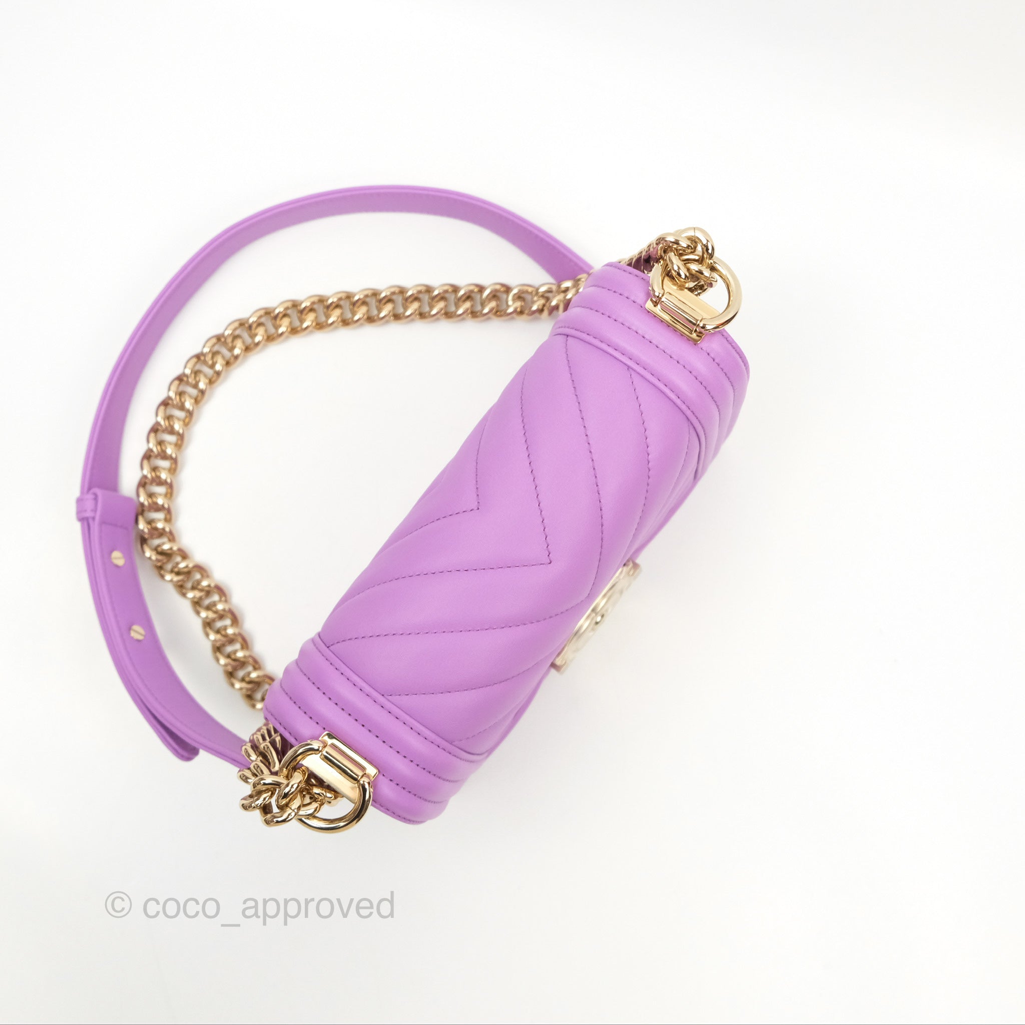 Chanel Chevron Small Boy Bag in Purple Calfskin with Gold Hardware - Luxury Crossbody Purse for Women, Perfect for Evening Events & Date Nights