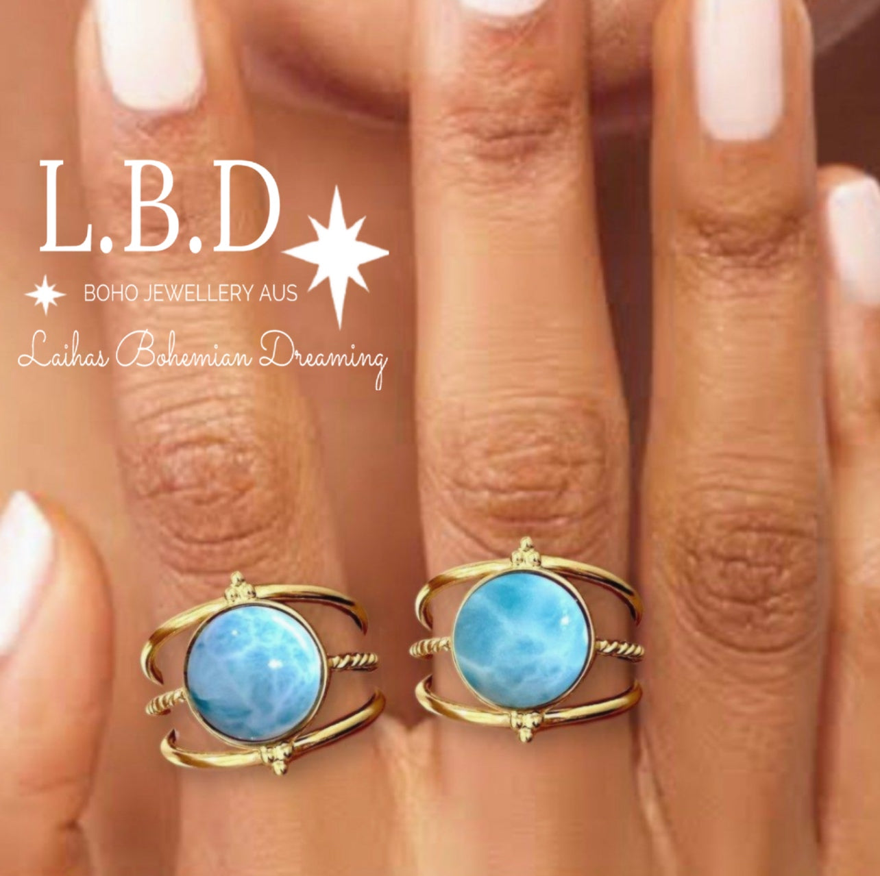 Laihas Free Spirit Gold Larimar Ring – Elegant Handmade Jewelry for Women, Perfect for Boho Style & Everyday Wear