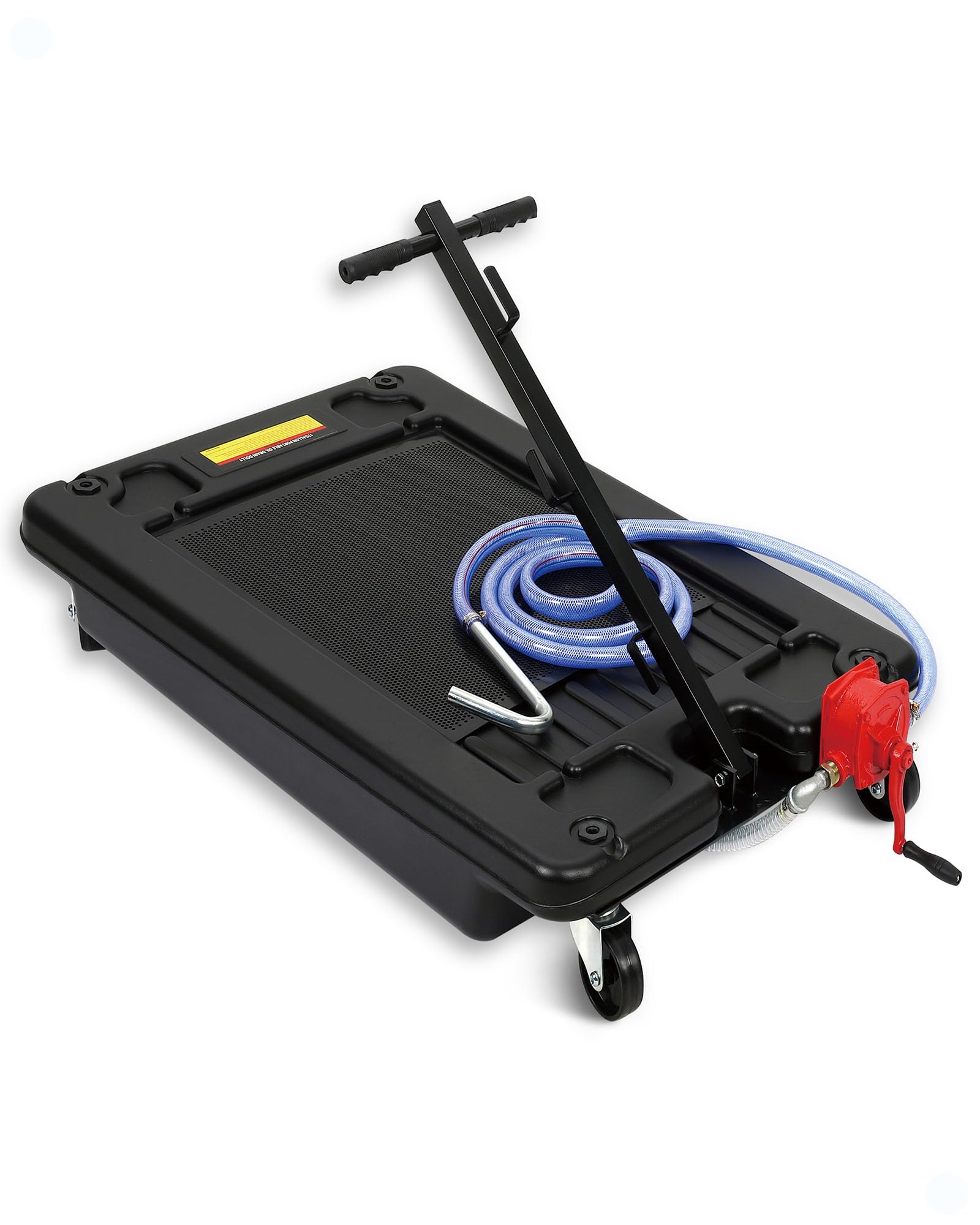 DEXSO 17 Gallon Oil Drain Pan with Pump & 8 Ft Hose - Low Profile Oil Change Cart with T-Folding Handle for Trucks, Cars, SUVs - Perfect for DIY Oil Changes & Garage Maintenance