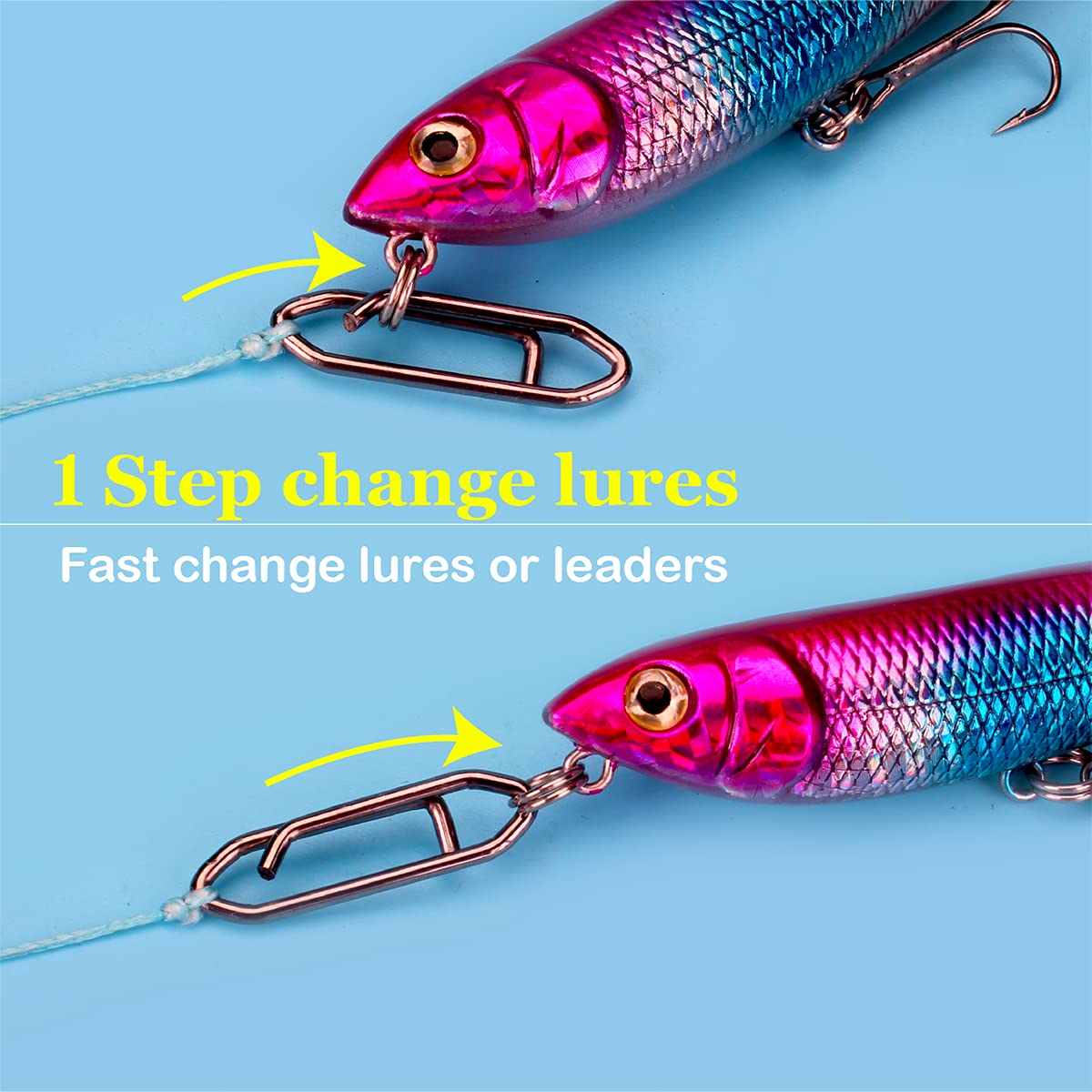 Stainless Steel Quick Change Fishing Lure Connectors - 50 Pcs Power Clips for Fly Fishing Tackle (50-135 lb Test) | Fast Leader/Bait/Hook/Weight Attachment | Ideal for Saltwater & Freshwater Fishing