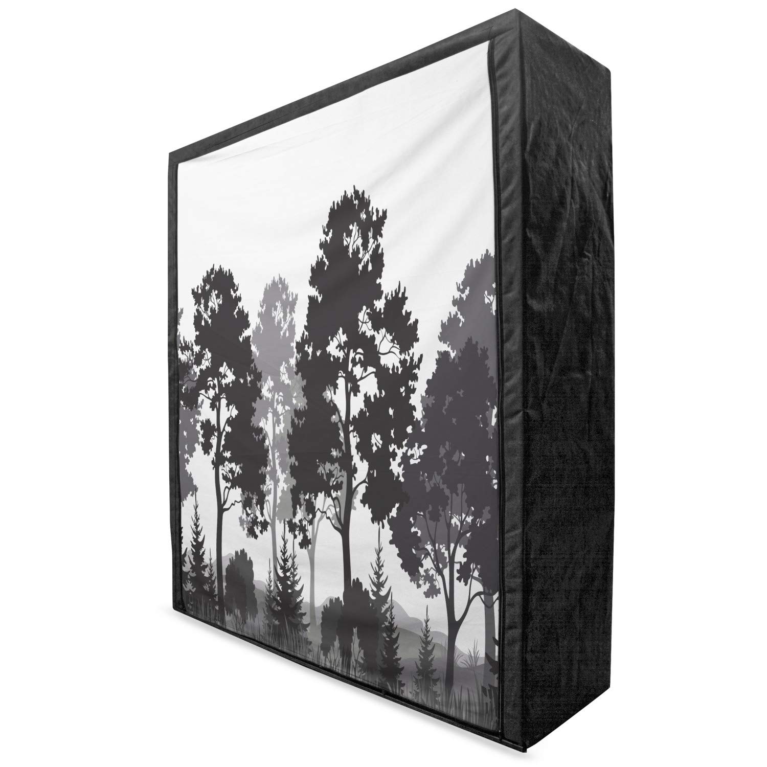 Ambesonne Black and White Portable Fabric Wardrobe - Summer Forest Pine Fir Tree Silhouette Closet Organizer with Shelves, 59