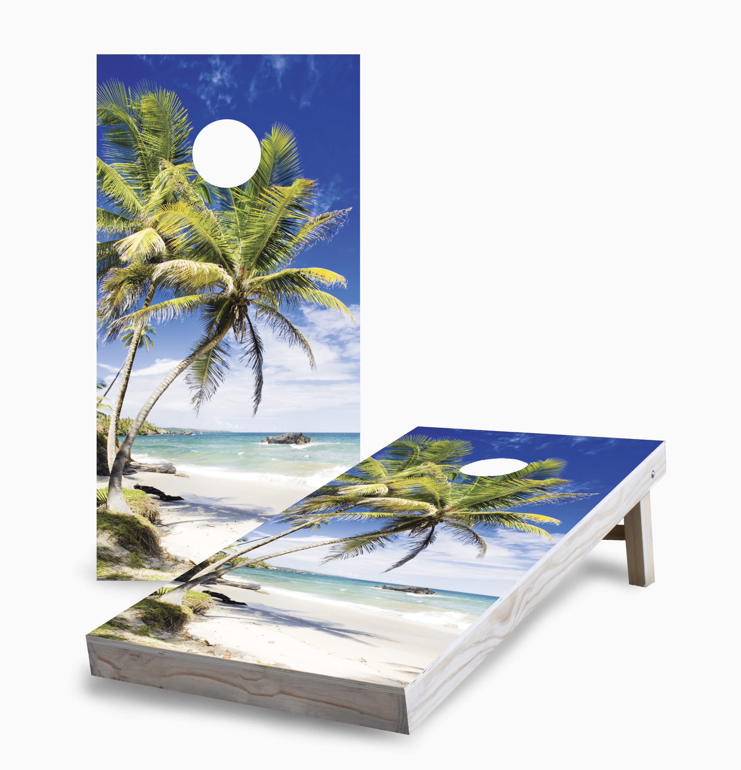 Skip's Garage Premium Palm Tree Beach Cornhole Board Set - 2 Boards, 8 Bags & Accessories - Perfect for Backyard BBQs, Beach Parties & Tailgating