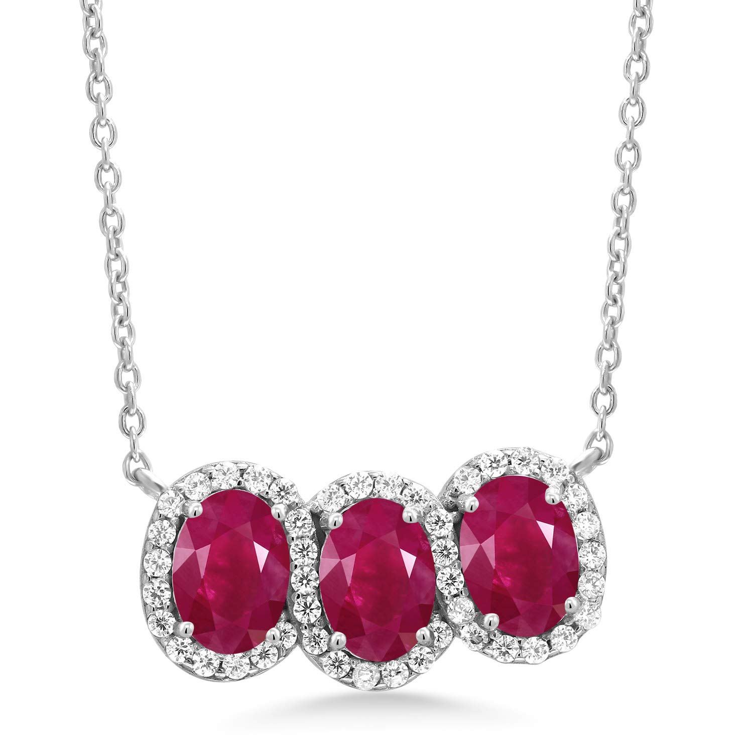 Gem Stone King 925 Sterling Silver Birthstone Necklace for Women | 3 Stone Oval Pendant (7x5mm) with 18