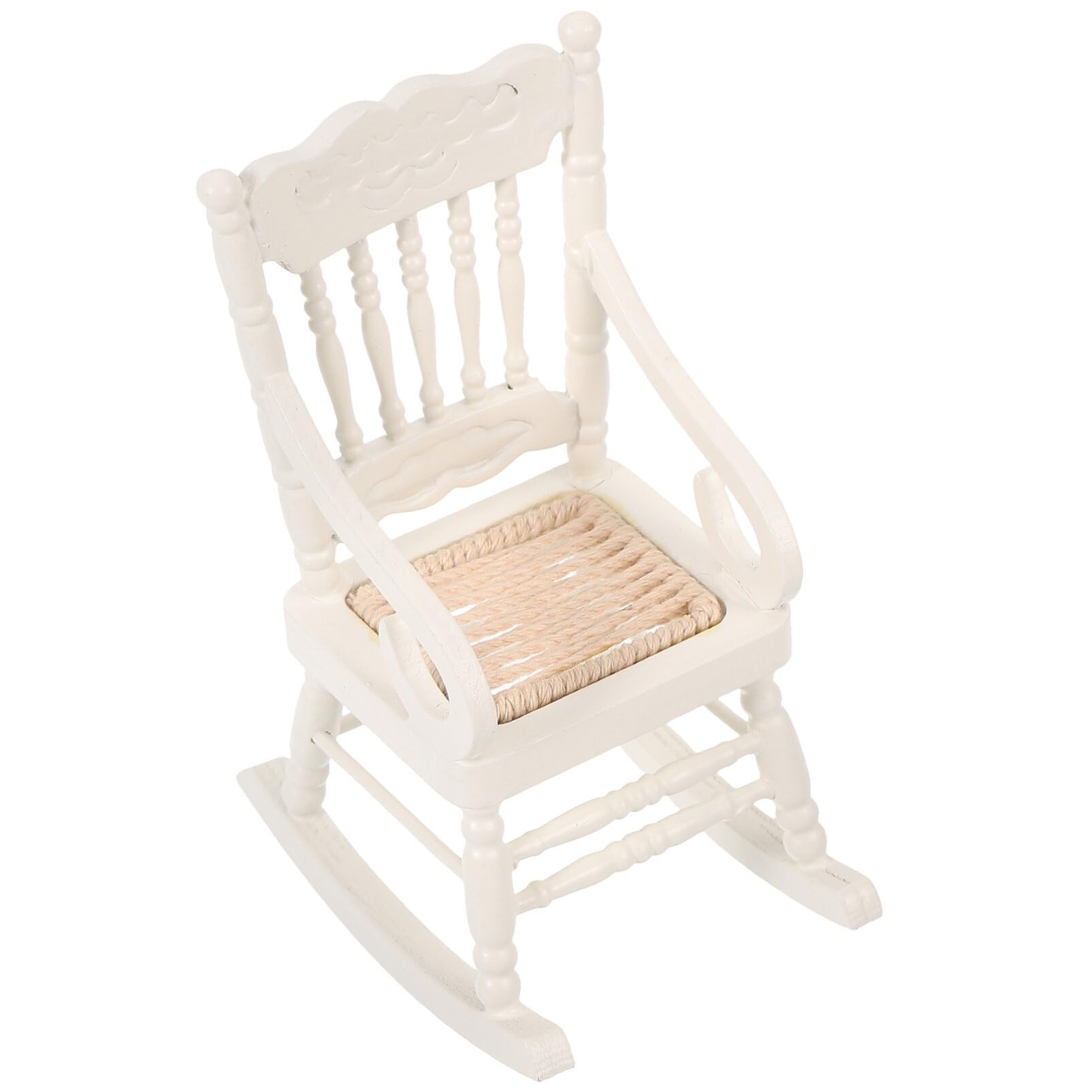 Beaupretty 1/12 Scale Miniature Wooden Dollhouse Furniture Set - White Rocking Chair & Accessories for Doll House, Realistic Collectible Toys for Kids Age 3+ | Perfect for Dollhouse Decor, Kids Pretend Play & Gift Giving