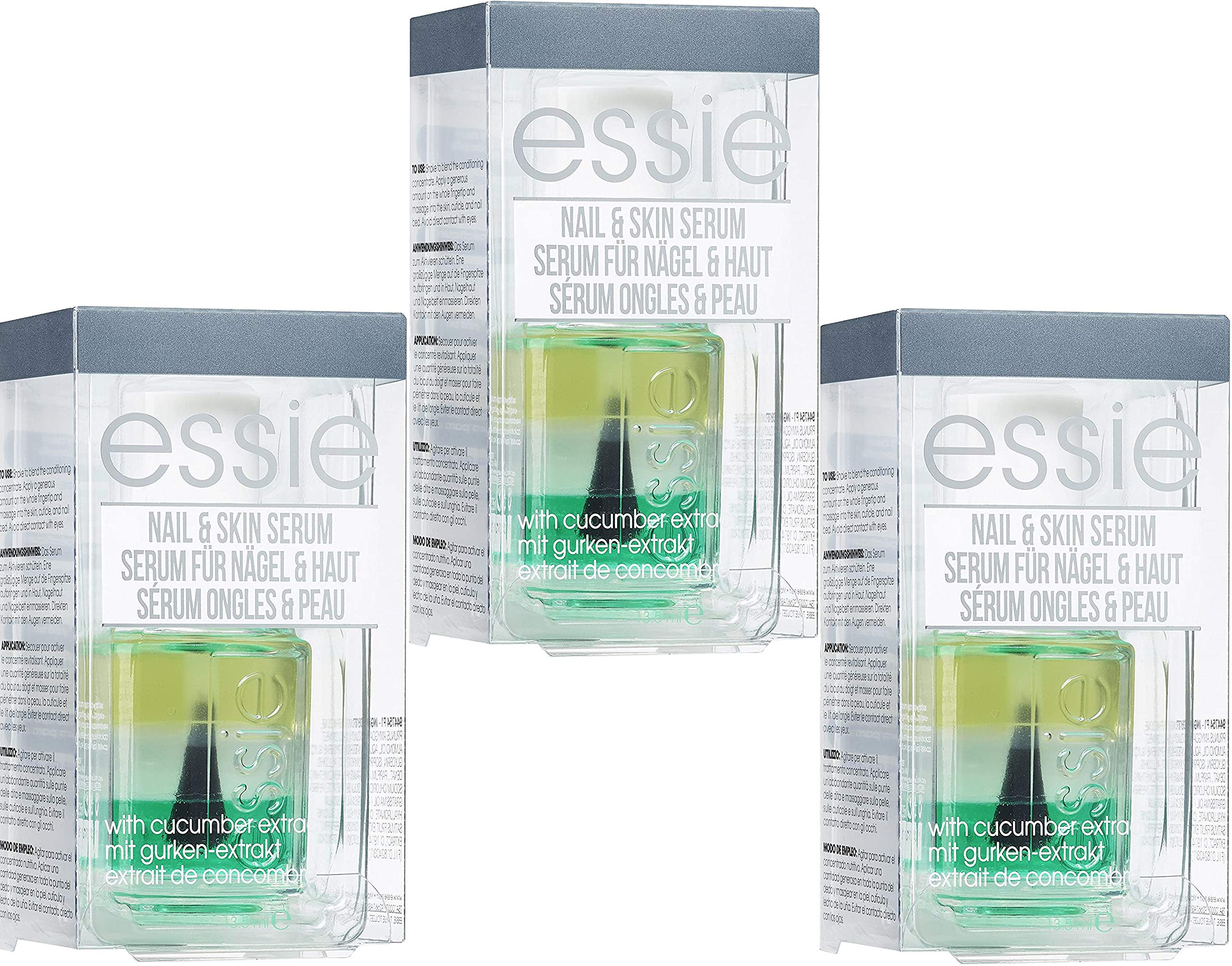 ESSIE Nail & Skin Serum with Cucumber Extract - 13.5ml (3-Pack Set) | Hydrating Cuticle Treatment for Stronger Nails | Perfect for At-Home Manicures & Dry Skin Care