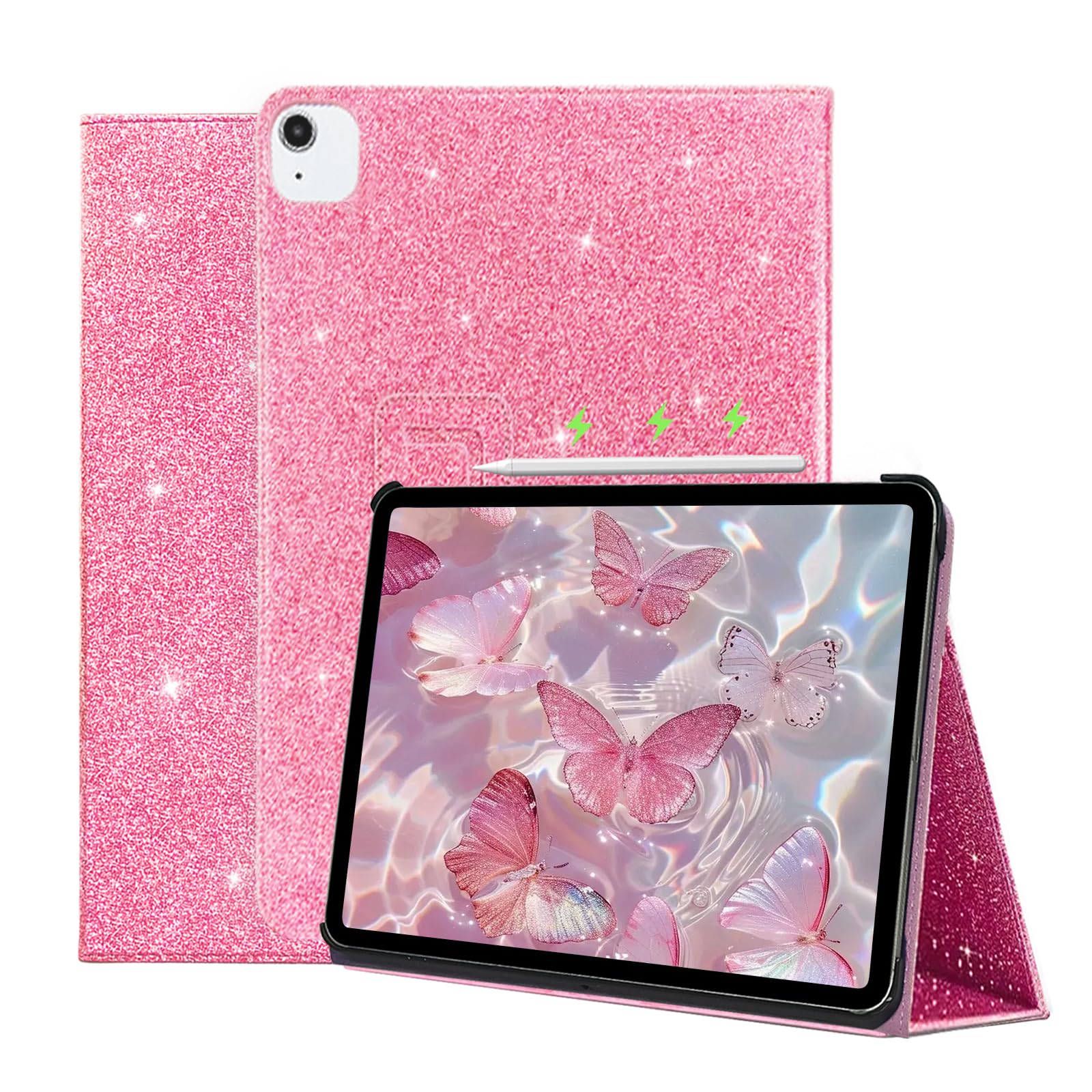 FS FANSONG Glitter iPad Case for iPad Air 11 (2024 M2) & iPad Pro 11-inch (4th/3rd/2nd Gen) - Slim Sparkly Protective Cover with Auto Sleep/Wake - Perfect for Work, School & Travel (Pink)