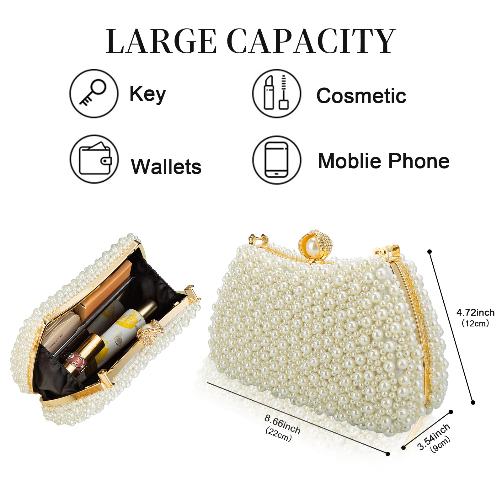 Jessie Women's Beaded Evening Handbags - Elegant Pearl Clutch Purses for Wedding, Prom, Cocktail Parties & Bridal Events | Perfect for Formal Occasions & Special Nights Out