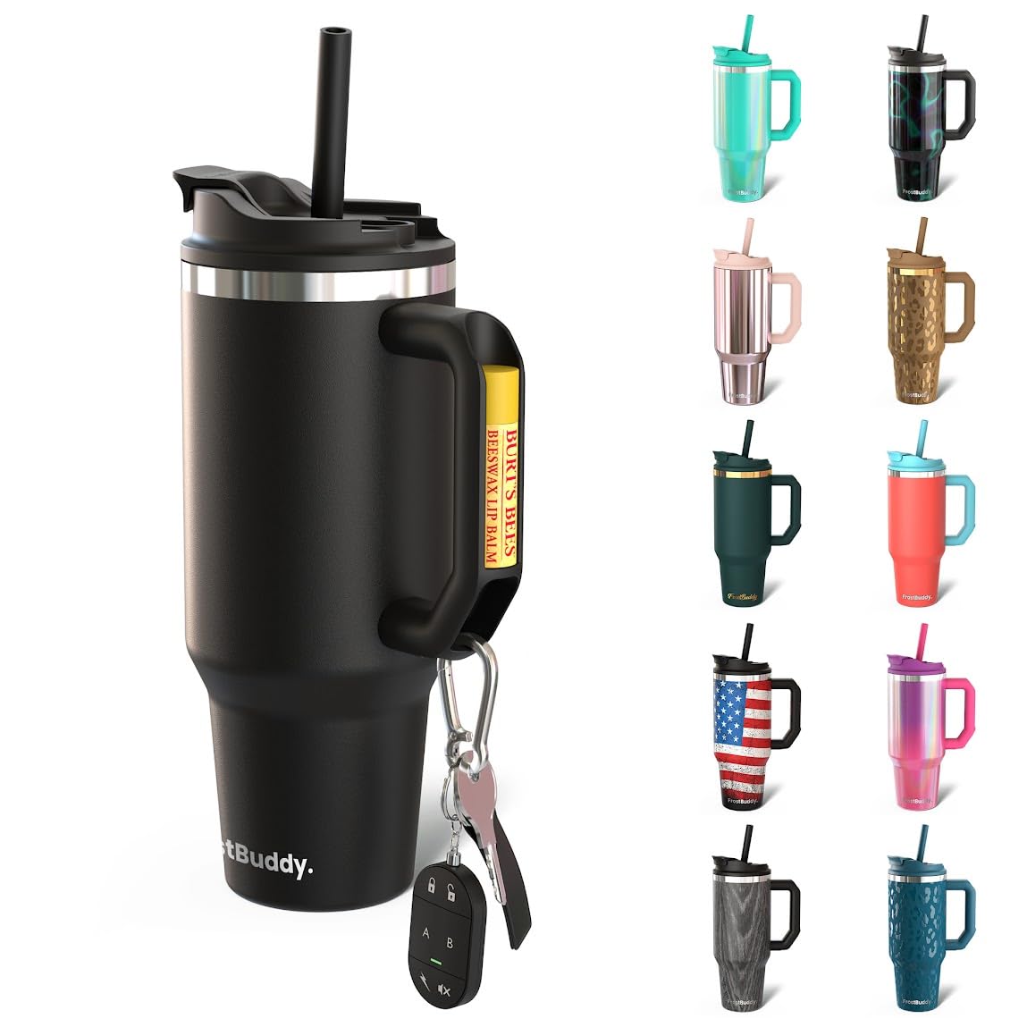 Frost Buddy Thicc Buddy - 50oz Vacuum Insulated Stainless Steel Tumbler with Lid & Straw - Leakproof Travel Mug for Hot & Cold Drinks - Fits Car Cup Holders - Perfect Gift for Men & Women (Black) - Ideal for Office, Gym, Hiking, and Road Trips