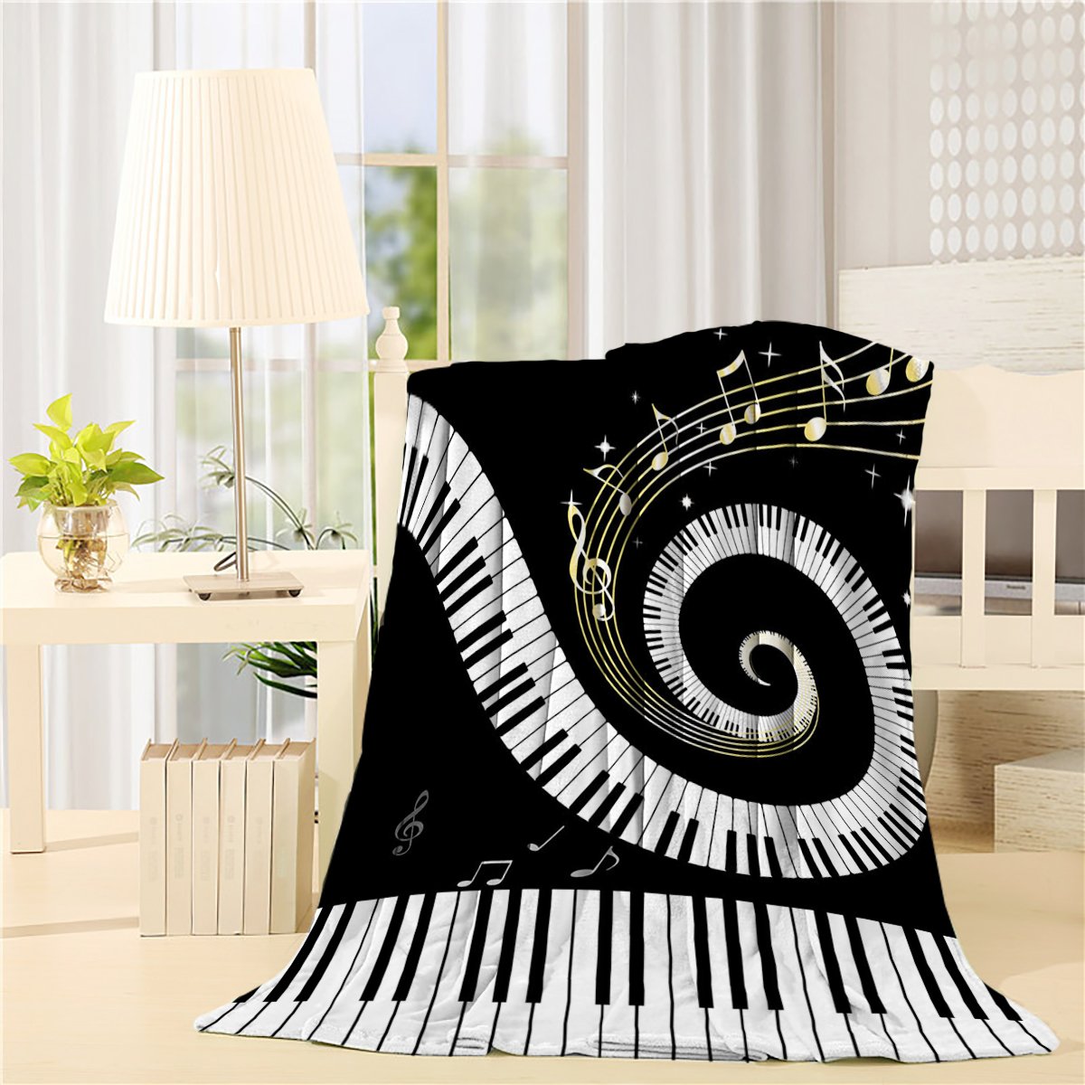 Soft Flannel Fleece Throw Blanket 40x50 Inches - Lightweight Cozy Plush Blanket with Abstract Musical Notes & Piano Design for Bedroom, Living Room, Couch - Perfect for Relaxing, Reading & Decorating Music Themed Spaces