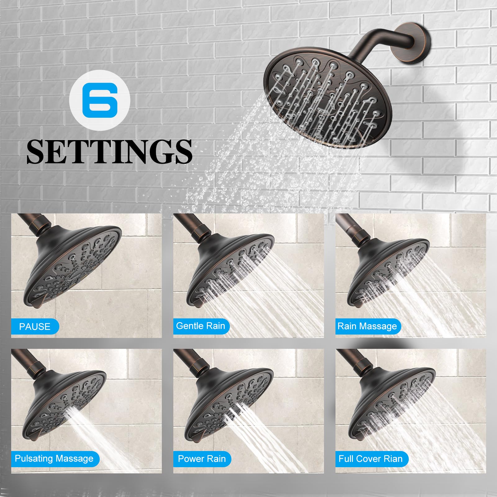 EMBATHER Single Handle Shower Faucet Set with 6