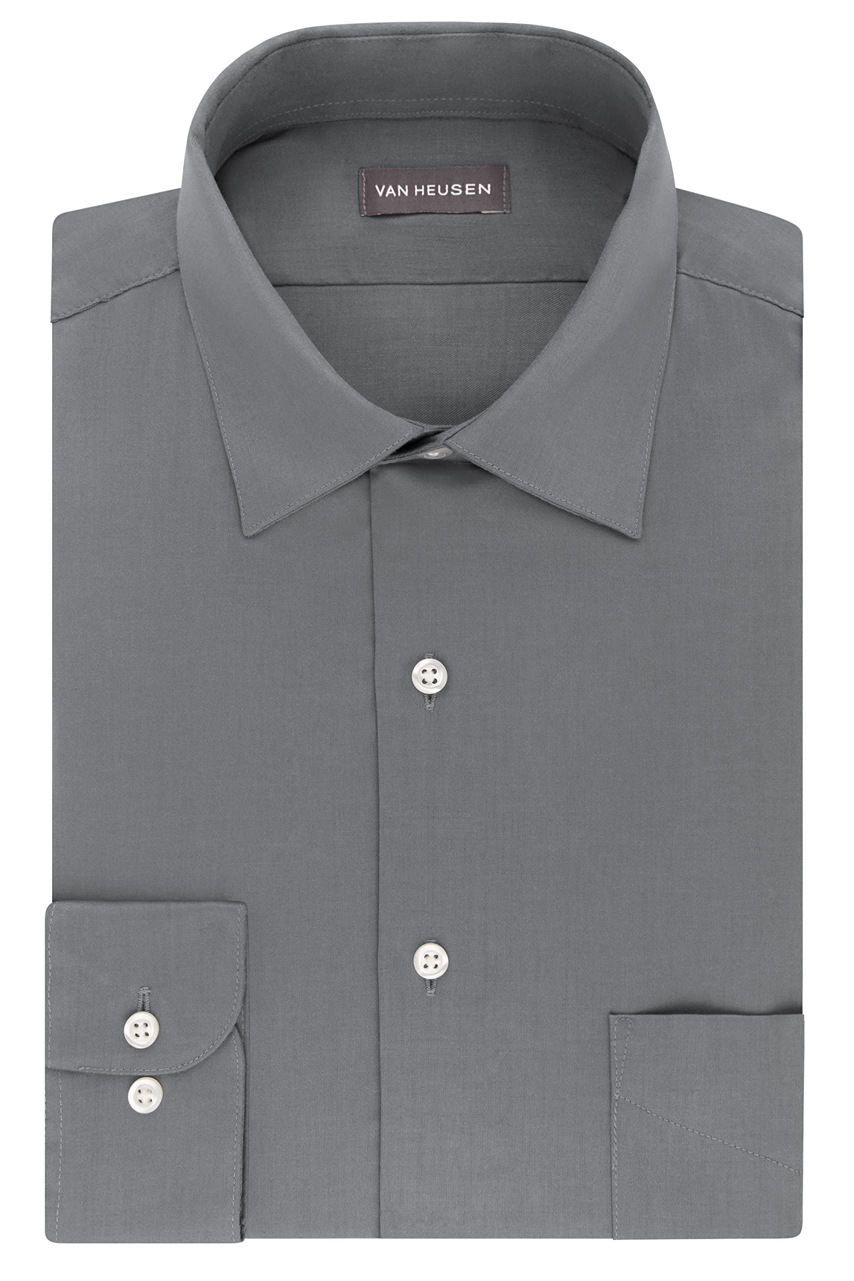 Van Heusen Men's Slim Fit Dress Shirts - Lux Sateen Stretch Solid Spread Collar Button Down Shirt for Business, Office & Formal Occasions