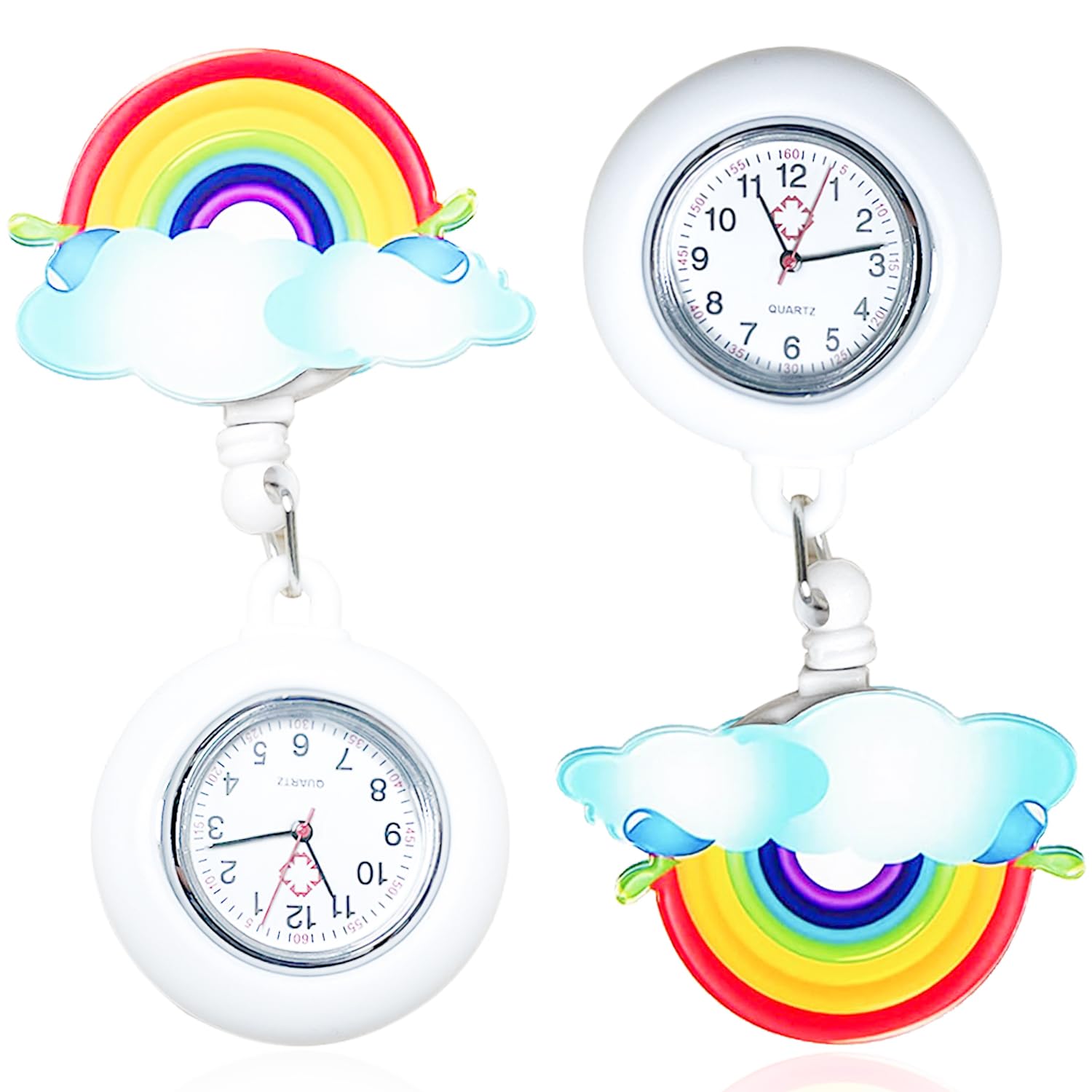 Luckious Nurse Watch - Rainbow Pocket Watch for Nurses & Doctors - Portable Retractable Clip - Great for Hospitals & Gifts
