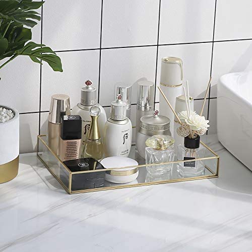 Elegant Gold Mirror Acrylic Jewelry Tray - Decorative Vanity Organizer for Jewelry & Makeup Storage - Perfect for Dresser, Bathroom, and Bedroom Decor - Pack of 1