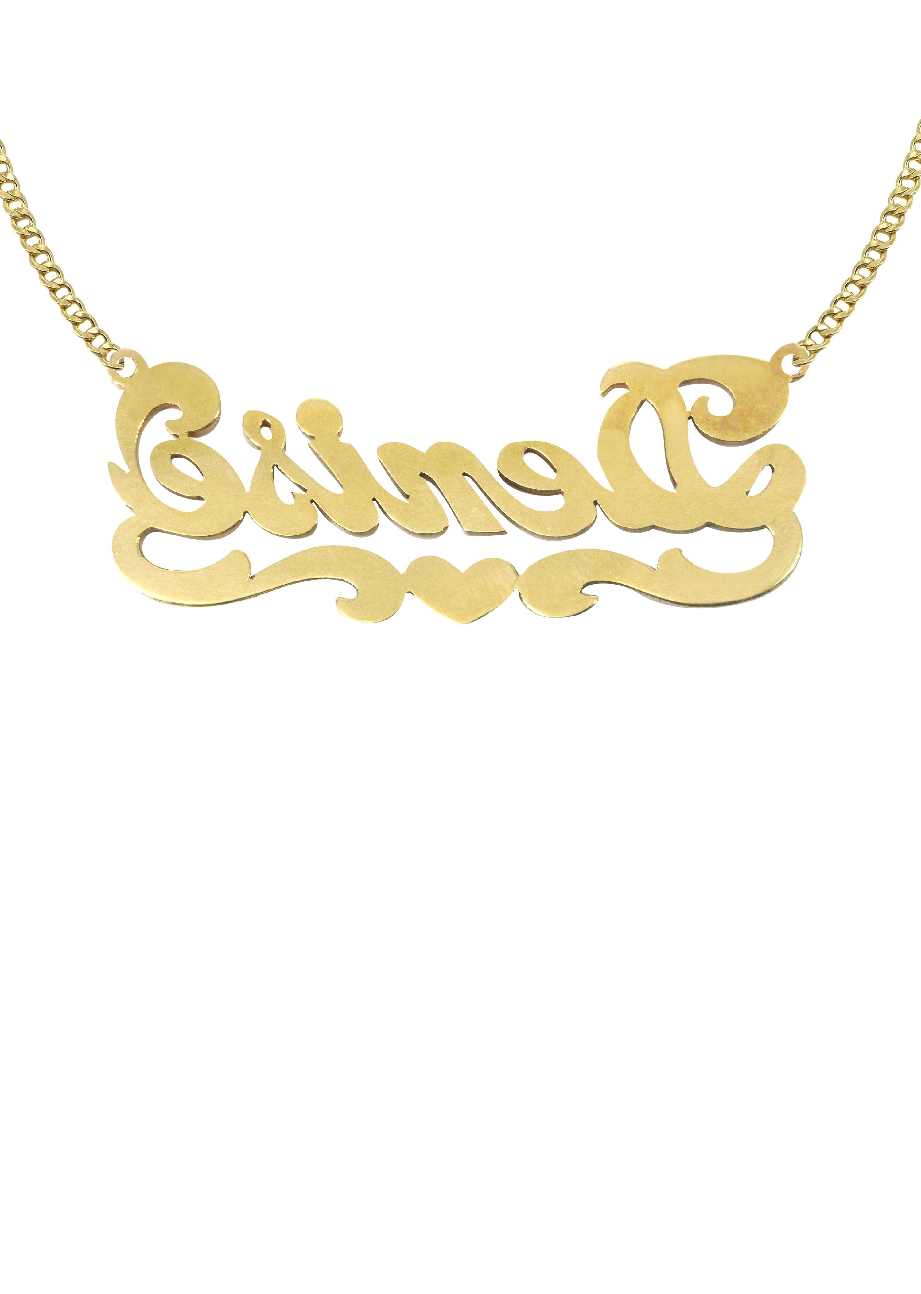 14K Gold Diamond Cut Heart Name Plate Necklace - Personalized Custom Name Jewelry for Women | Perfect Gift for Valentine's Day, Anniversary & Special Occasions