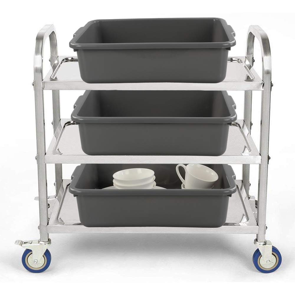 3-Pack 13L Heavy Duty Plastic Storage Tote Box with Lid - Commercial Grade Bus Tubs for Restaurant, Kitchen & Food Service - Durable Gray Bus Box for Dishwashing, Food Prep & Organization