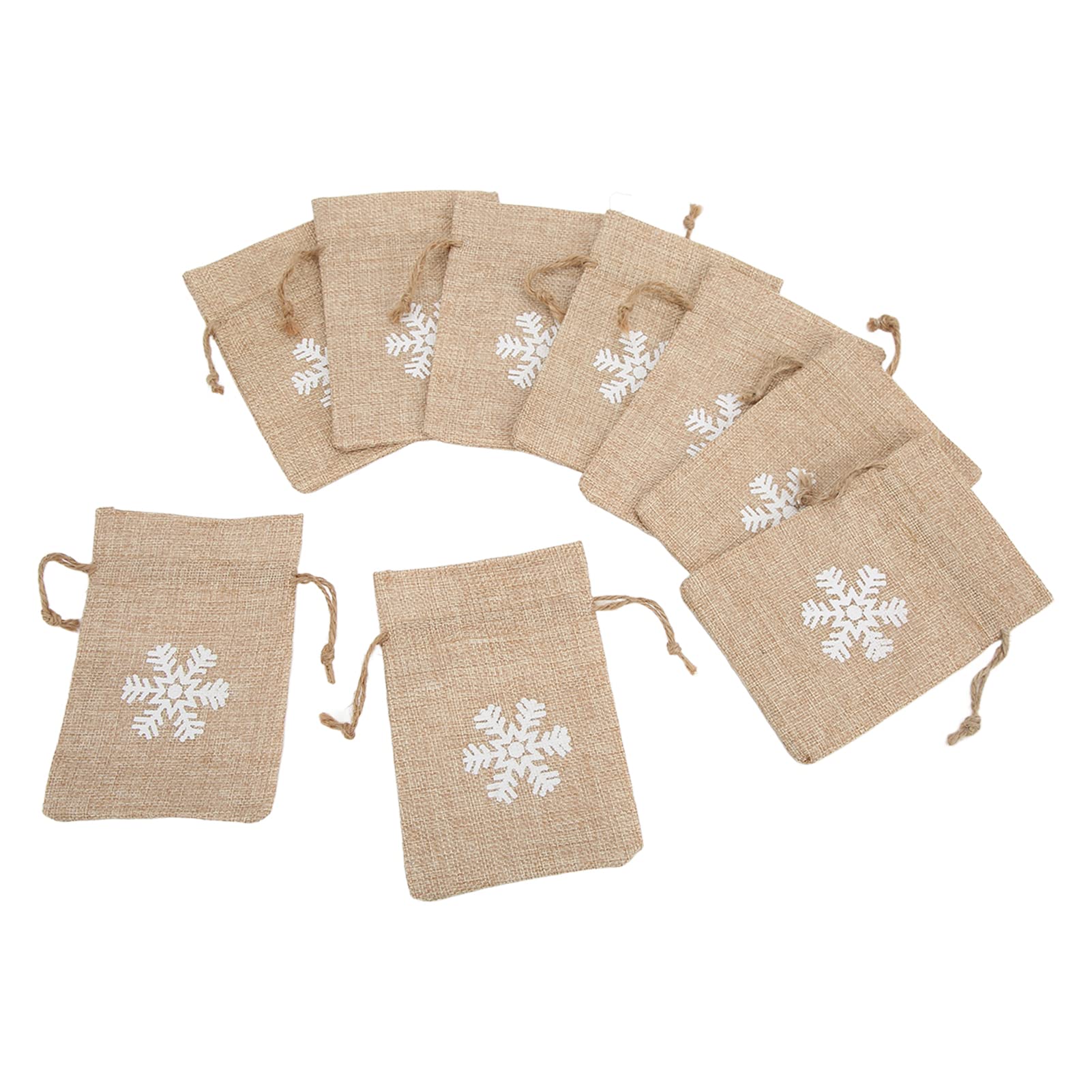 Ladieshow 9-Piece Linen Gift Bag Set - Small Drawstring Bags with Retro Snowflake Print, Natural Burlap Party Favors for Birthday Decorations | Perfect for Wedding Favors, Christmas Gifts & Holiday Party Decor