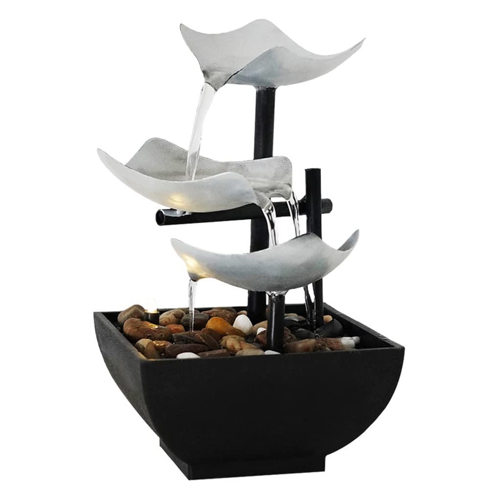 JGATW 3-Tier Desktop Water Fountain with Automatic Pump & LED Lights - Relaxing Indoor Tabletop Waterfall for Home Office Decor | Perfect for Stress Relief, Meditation & Zen Atmosphere