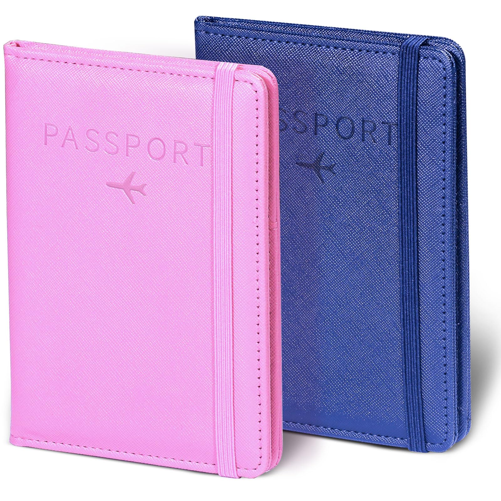 Premium RFID Blocking Passport Holder for Women & Men - Travel Wallet Cover Case with Multiple Card Slots (Dark Blue & Pink) - Perfect for International Trips, Vacations & Business Travel