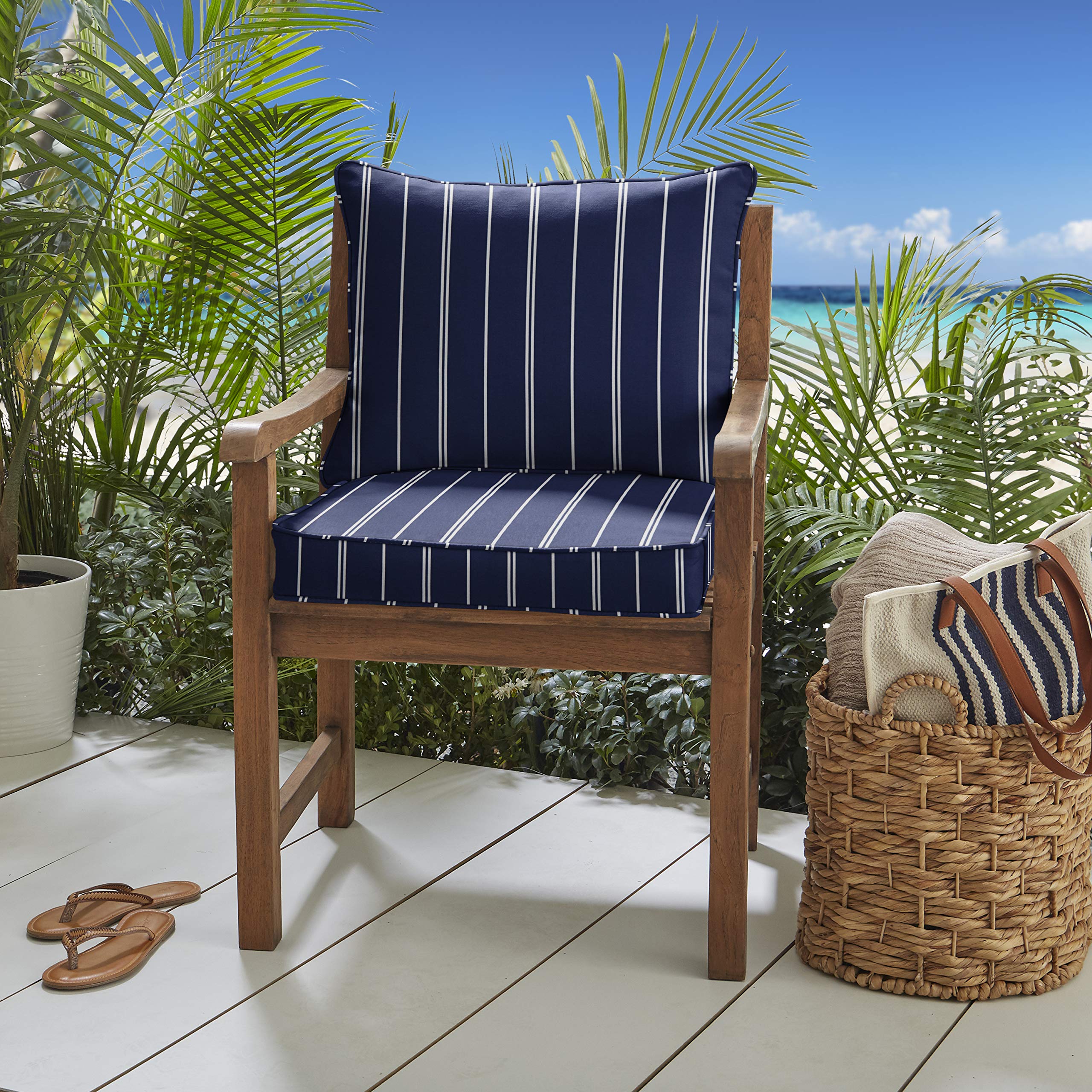 Sorra Home Deep Seating Outdoor Pillow and Cushion Set - Waterproof, UV Resistant - Navy & White Stripe - Perfect for Patio, Deck, Poolside, and Garden Furniture