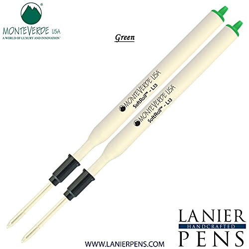 Monteverde Soft Roll Ballpoint Ink Refills 2-Pack - L13 Paste Ink Refill Compatible with Lamy Style Pens - Medium Tip 0.7mm Green - Perfect for Office, School & Everyday Writing