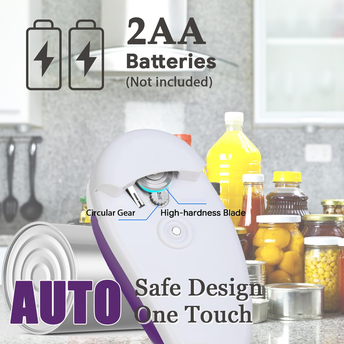 Electric Can Opener - Automatic Hands-Free Battery Operated Kitchen Tool with Smooth Edge - One-Touch Portable Opener for Seniors & Arthritis - Perfect for Camping, Picnics & Home Use (Purple)
