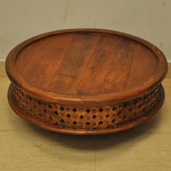 Hand Carved Wooden Coffee Table with Detachable Legs - Rustic Living Room Furniture for Home Decor & Entertaining