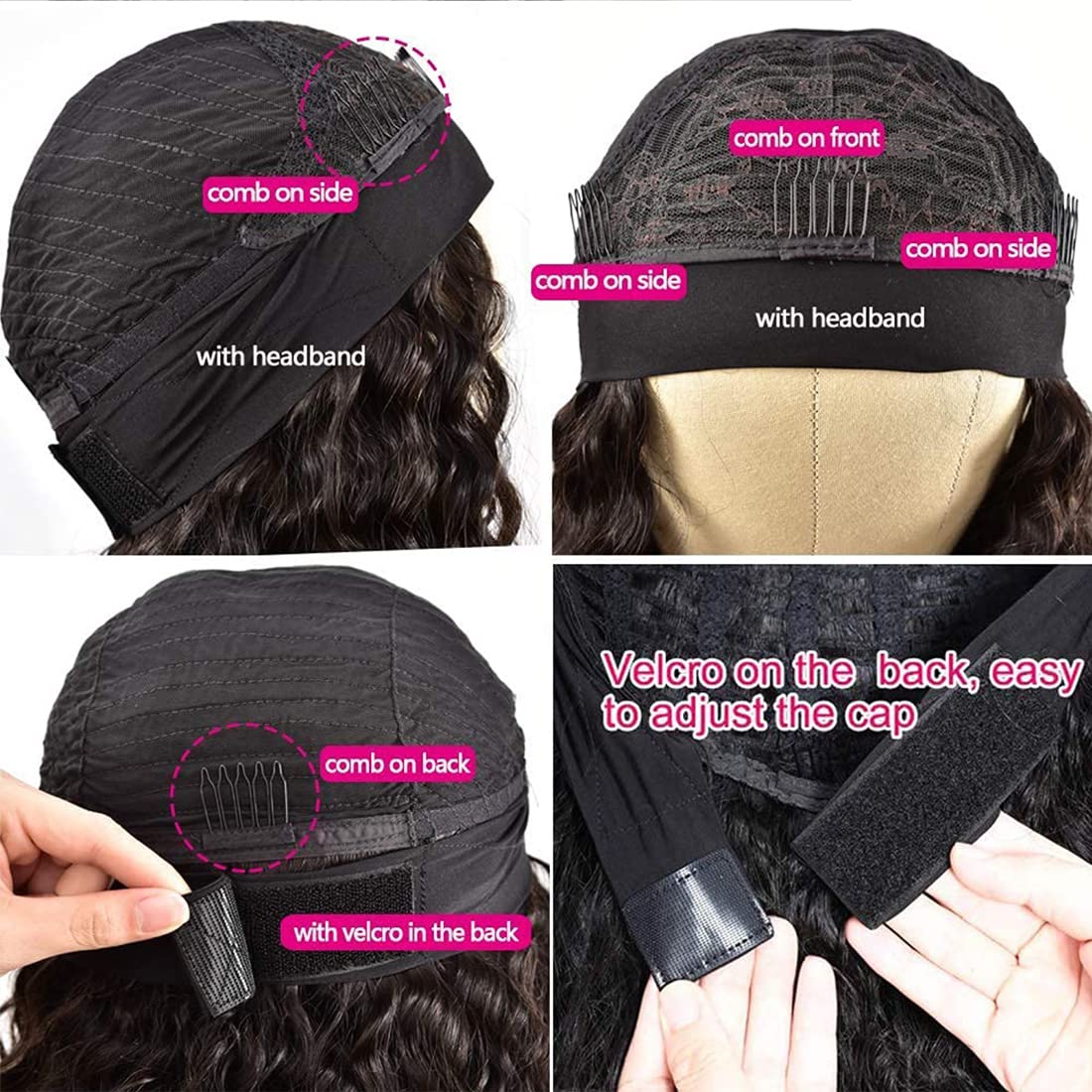 Deep Wave Headband Wig 12 Inch Human Hair - Glueless No Lace Front Brazilian Virgin Hair Wig for Black Women (150% Density, Natural Black) - Perfect for Daily Wear, Parties & Protective Styling