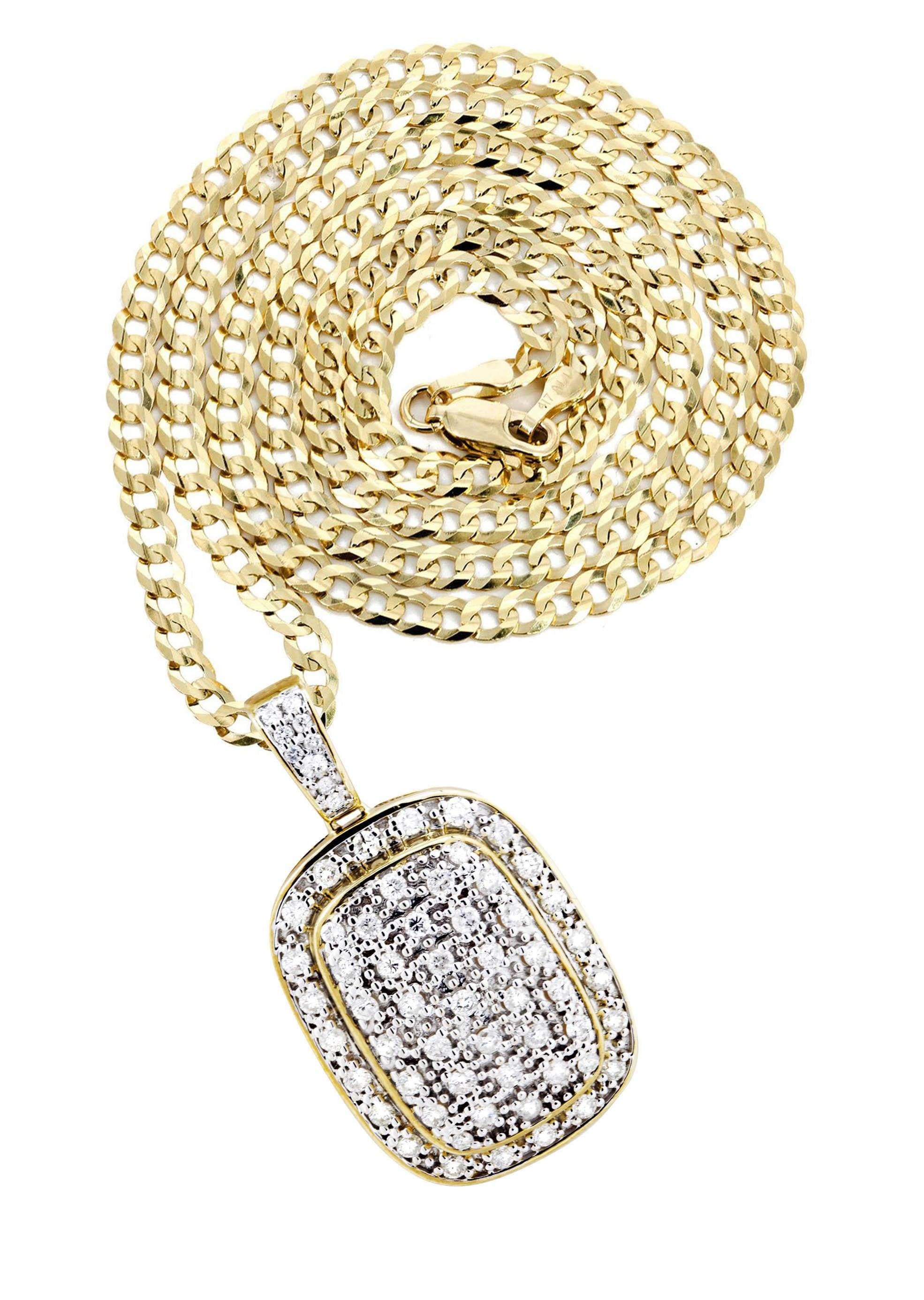 10K Yellow Gold Dog Tag Diamond Necklace for Men & Women - 1.94 Carats Real Diamond Pendant - Perfect for Anniversary Gifts, Valentine's Day & Special Occasions