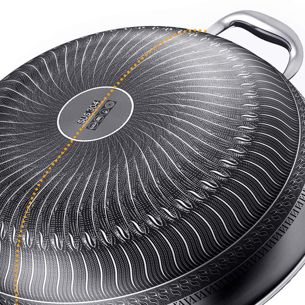 LOYALHEARTDY 34CM Stainless Steel Non Stick Frying Pan with Lid - Induction Compatible Wok for Gas, Ceramic & Electric Stoves - Perfect for Stir Fry, Sautéing & Asian Cooking