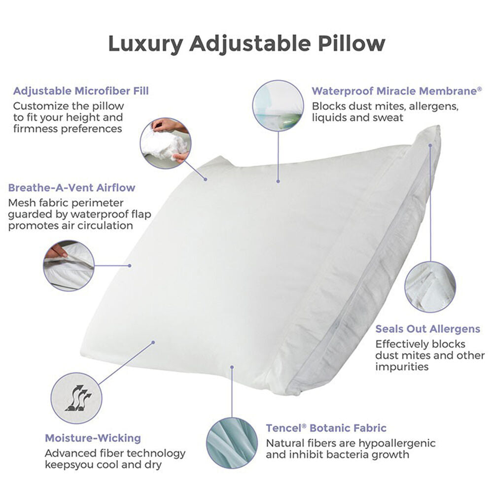 Premium Adjustable Fill Waterproof Tencel Lyocell Pillow - Hypoallergenic & Breathable for Side, Back & Stomach Sleepers - Ideal for Home, Hotel & Travel Use