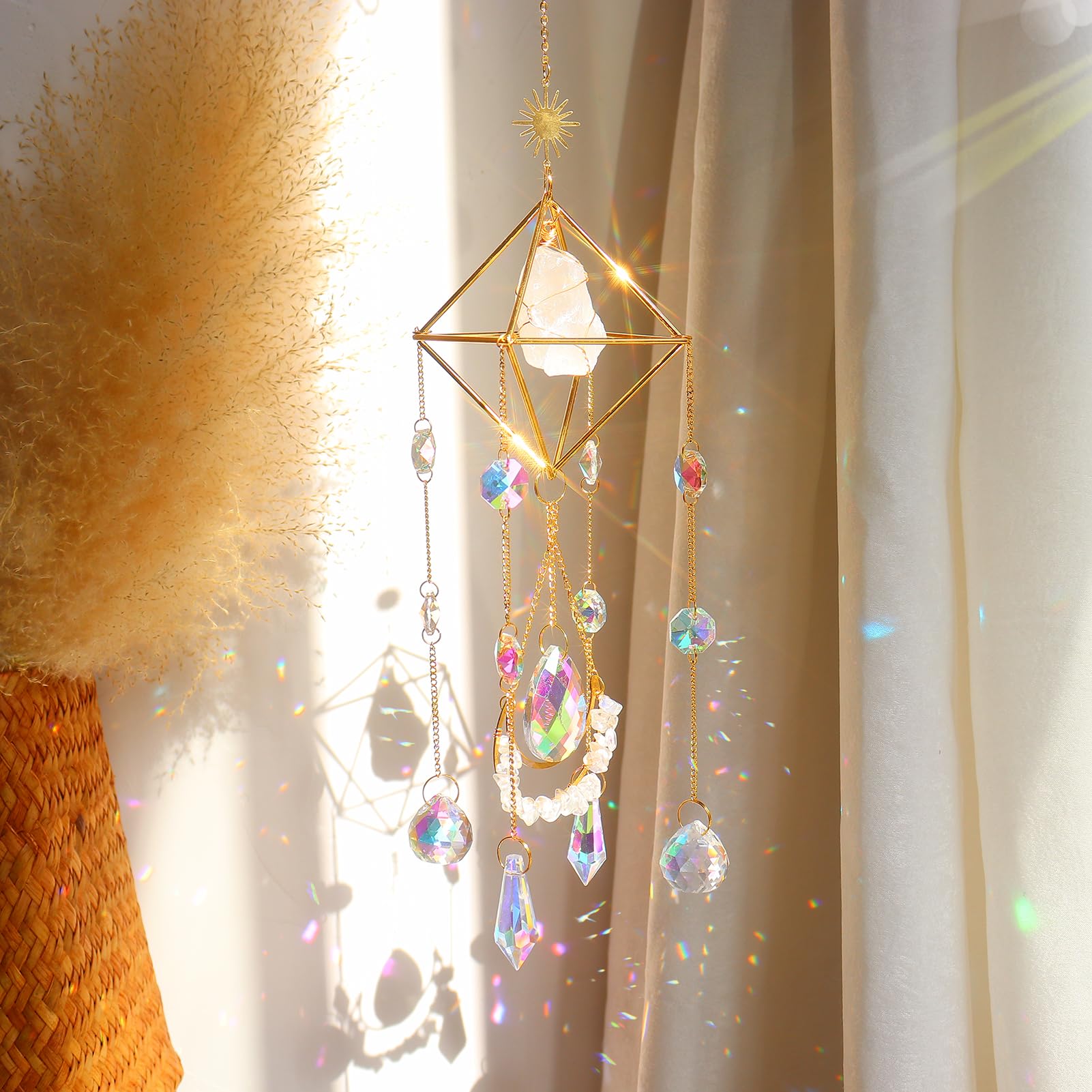 Rose Quartz Crystal Suncatcher - Healing Window Hanging Decor for Home & Garden | Spiritual Healing Crystal Gift for Christmas, Birthday, Valentine's Day & Mother's Day | Perfect for Meditation Spaces, Bedroom Decor & Positive Energy Home