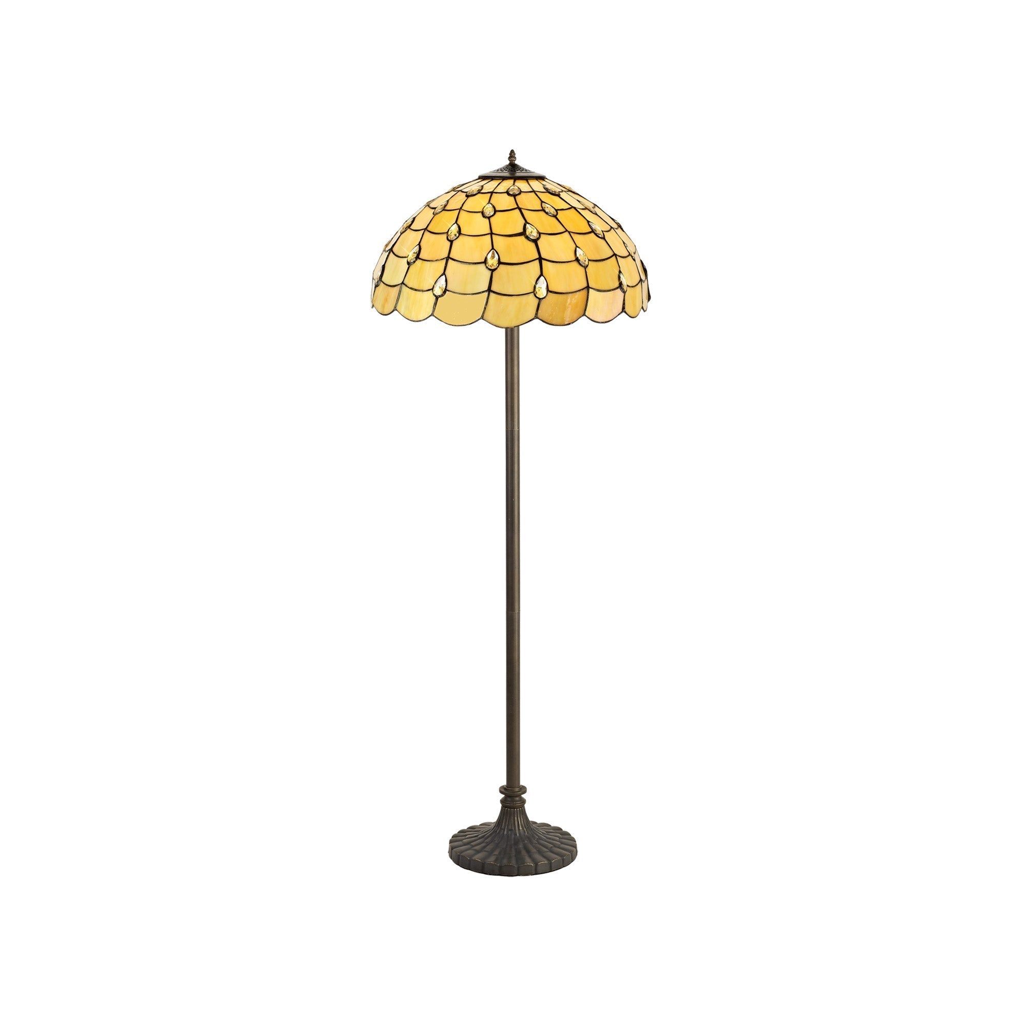 Aero 2 Light Stepped Design Floor Lamp with E27 Socket & 40/50cm Tiffany Shade - Beige, Clear Crystal, or Aged Antique Brass Finish | Perfect for Living Room, Bedroom, or Office Lighting