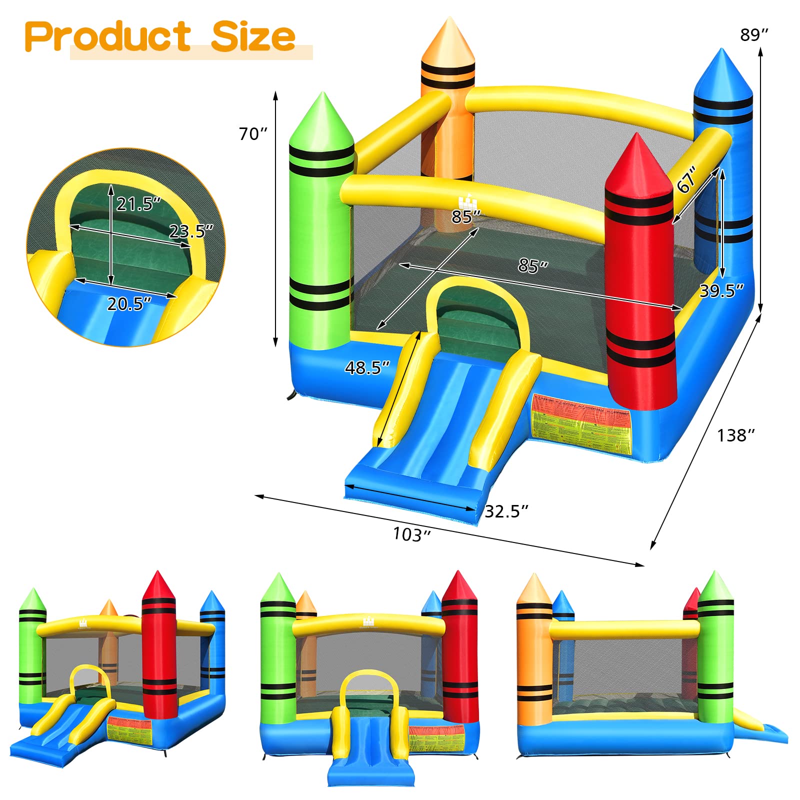 Costzon 12ft x 9ft Inflatable Bounce House with Slide - Kids Indoor/Outdoor Bouncy Castle for Birthday Parties, Backyard Fun & Toddler Play - Includes Blower & Large Jumping Area (Great for Birthday Gifts, Family Gatherings & Summer Outdoor Activities)