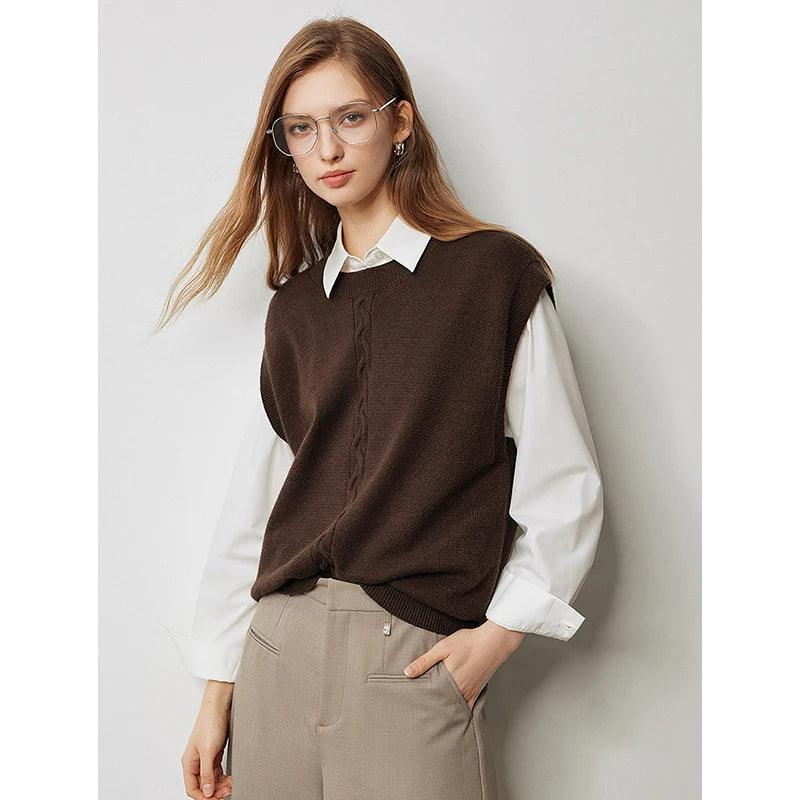 Women's Twisted Knit Sleeveless V-Neck Vest - Autumn Pullover Sweater Top for Casual Wear, Layering & Office Outfits
