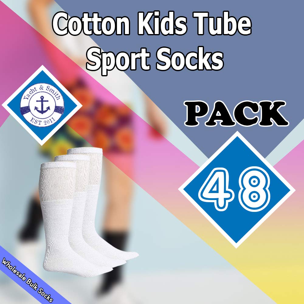 Yacht & Smith 14 Inch Cotton Kids Tube Socks - Bulk Pack for Boys & Girls (Size 4-6) - Comfortable Athletic Socks for School, Sports & Everyday Wear