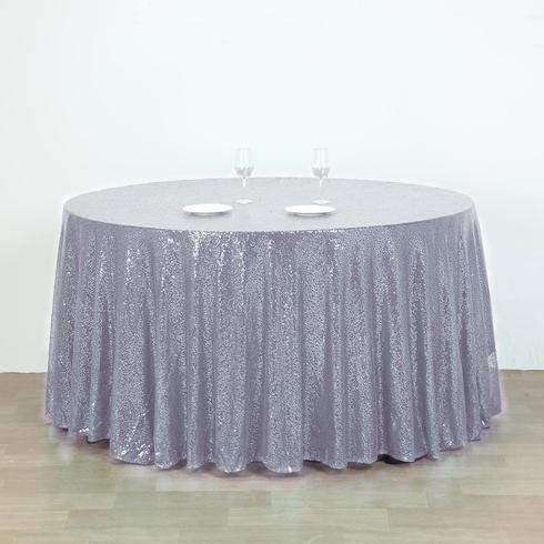 132 Inch Sequin Round Tablecloth - Premium Silver Payette Fabric for Wedding, Birthday & Christmas Party Decor | Elegant Banquet, Hall & Event Decoration