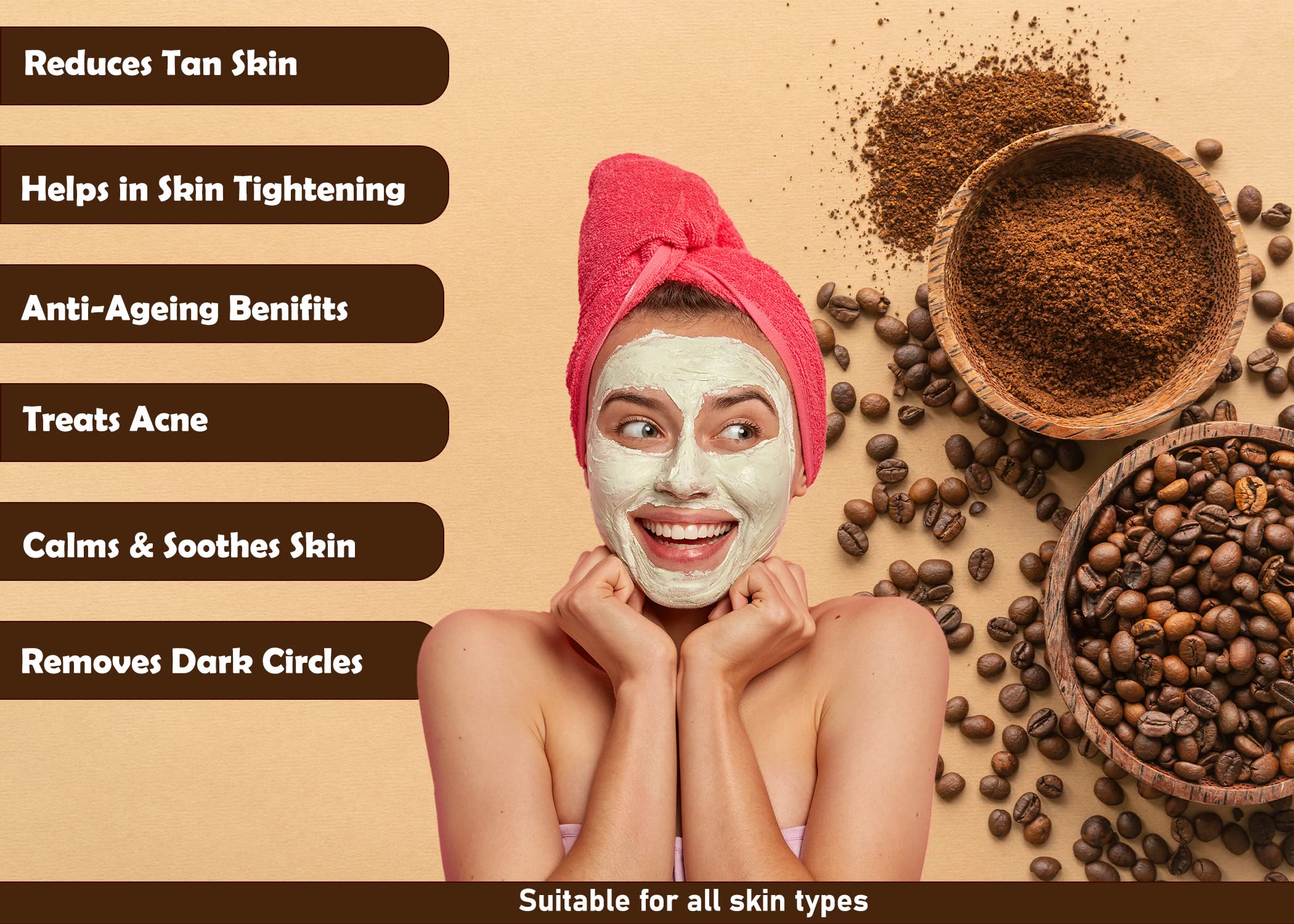 GREENTIAL AYURVEDIC Aura Coffee Face Pack 100ml - Cocoa, Coffee & Aloe Vera Infused for Deep Cleansing, Brightening & Detoxifying - Smoothens Skin with Natural Ingredients - Perfect for Morning Skincare Routine & Spa Days