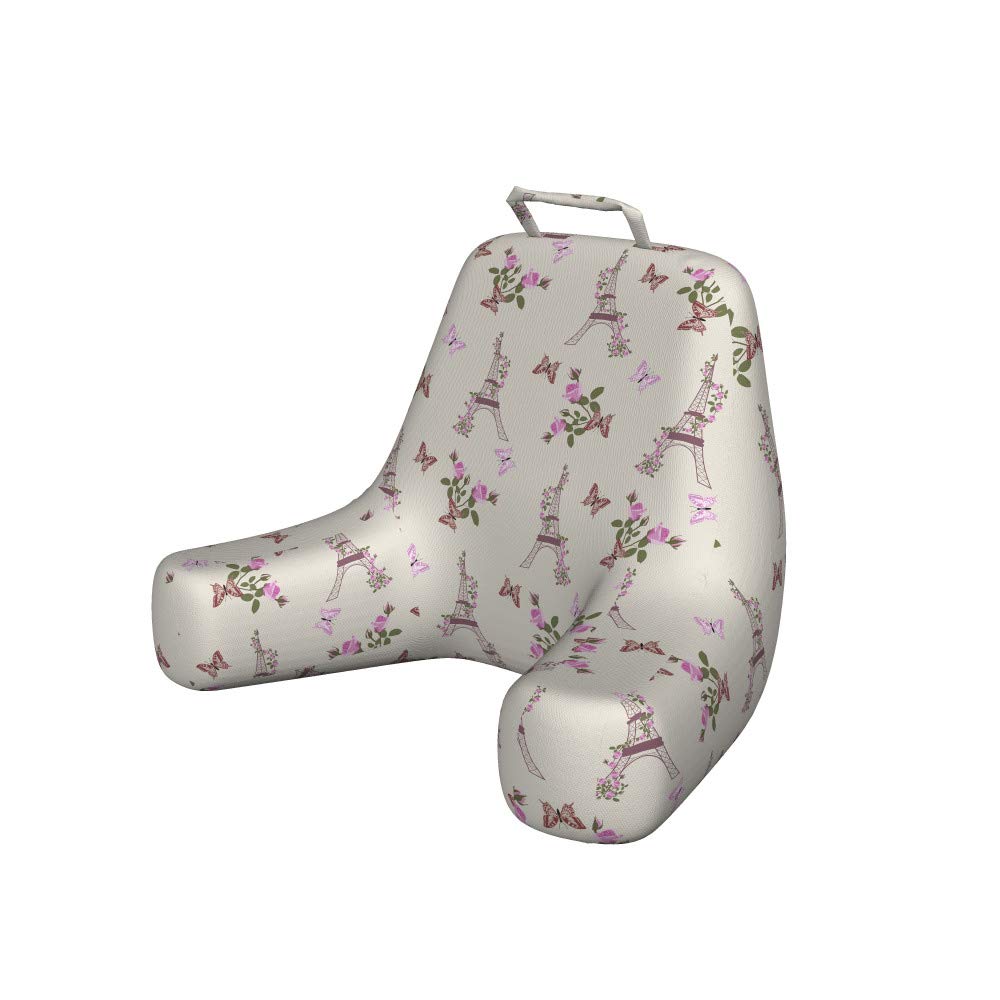Ambesonne Paris Reading Pillow Cover - Eiffel Tower Rose Ivy Branches & Butterflies Design, Spring Romance Valentines Theme | Soft Fabric Unstuffed Printed Bed Rest Case | XL Size Multicolor | Perfect for Reading, Lounging & Home Decor