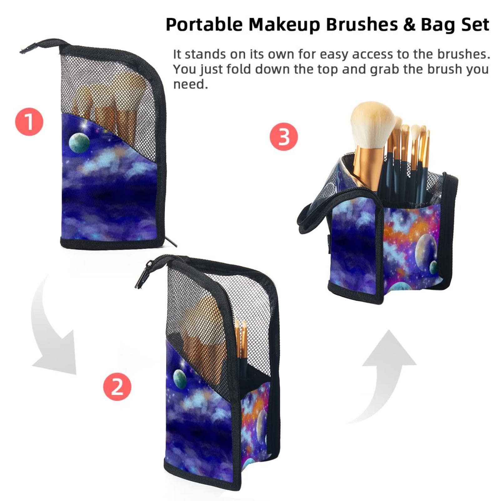 Premium Makeup Brush Organizer Bag with 12 Slots - Nebula Sky Galaxy Design - Portable Cosmetic Brush Holder Case for Travel & Home Storage - Perfect for Makeup Artists & Beauty Enthusiasts