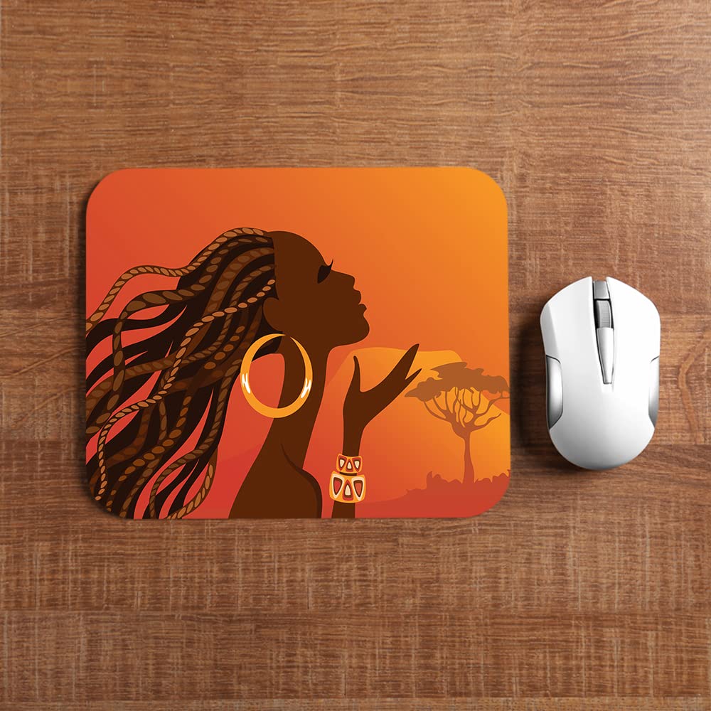 WONDERTIFY African Woman Mouse Pad - Beautiful Black Woman Afro Girl Egyptian Lady Design, Non-Slip Rubber Base for Laptop, Gaming, Office & Home Use - Perfect for PC Workstations, Computer Desks and Gamer Setups