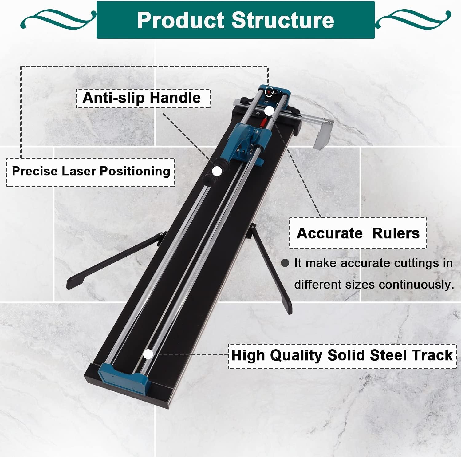 48-Inch Manual Tile Cutter with Laser Guide - Tungsten Carbide Wheel for Porcelain & Ceramic Tiles - Heavy Duty All-Steel Construction - Perfect for Home Renovation, Bathroom Remodeling & DIY Floor Tile Projects