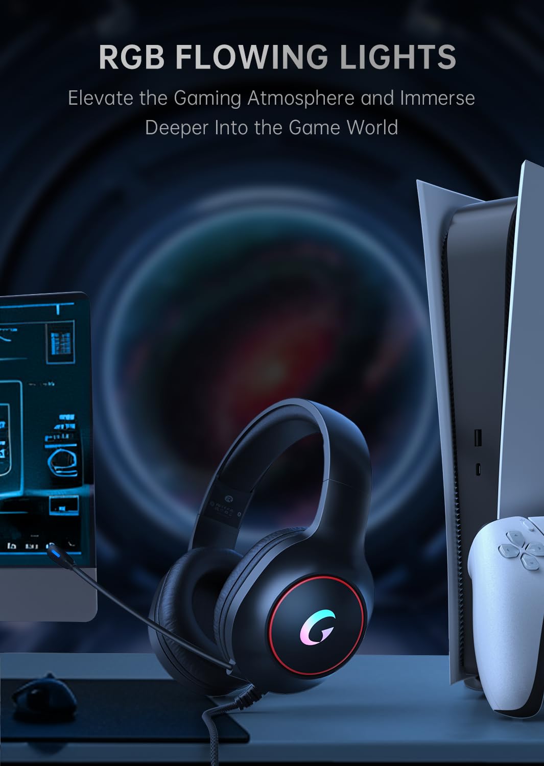 CM7002 Gaming Headset for PS5, PS4, PC, Mac, Nintendo Switch & Xbox Series X|S - RGB Surround Sound Headphones with Noise Cancelling Mic, 50mm Drivers & 3.5mm Jack (Black) - Perfect for Competitive Gaming, Streaming & Late-Night Sessions