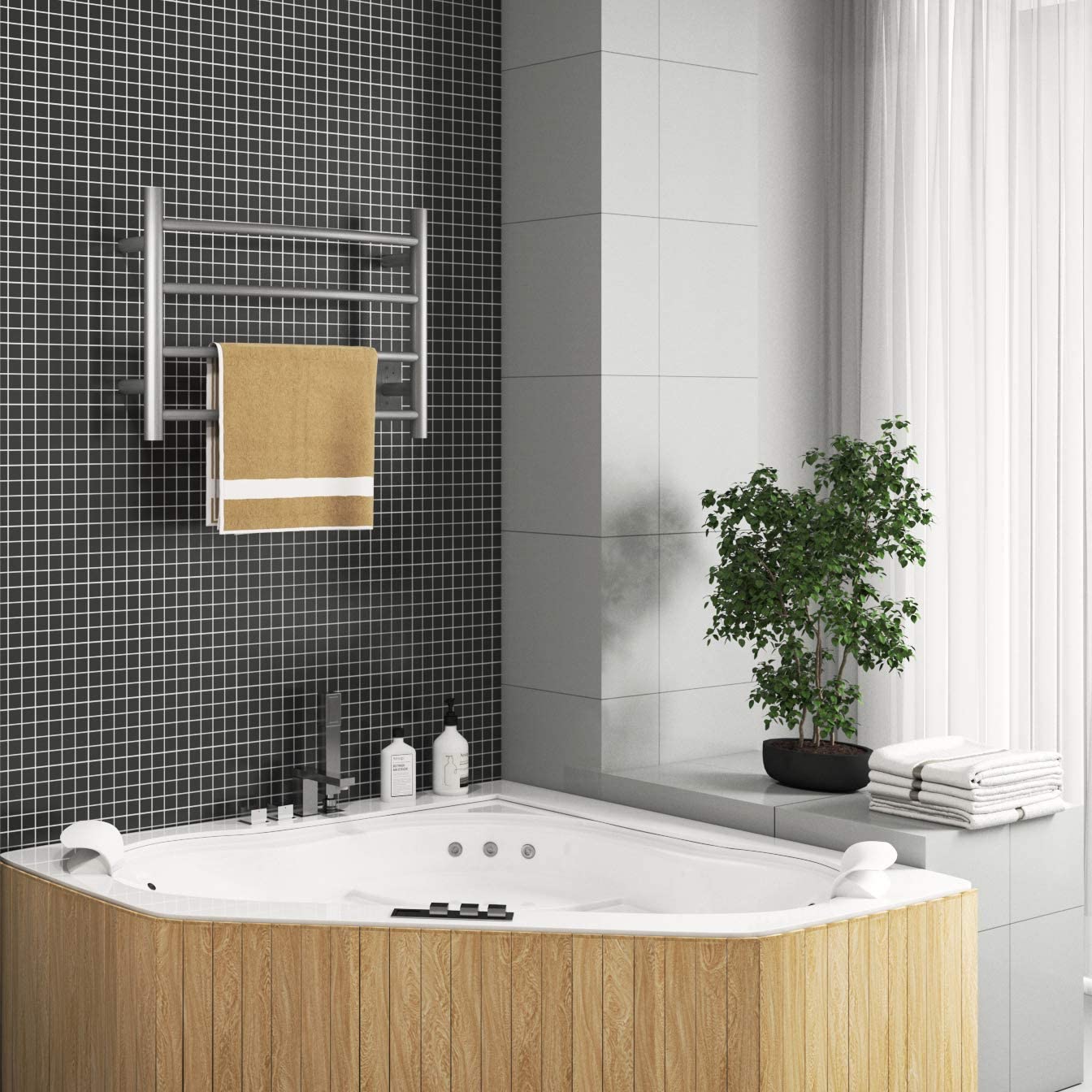 Premium Brushed Nickel Electric Towel Warmer - Wall Mounted Bathroom Heated Towel Rack with 4 Stainless Steel Bars (16.54x23.62x5.51 inches, 40W) - Perfect for Spa-Like Bathroom Luxury & Quick Drying