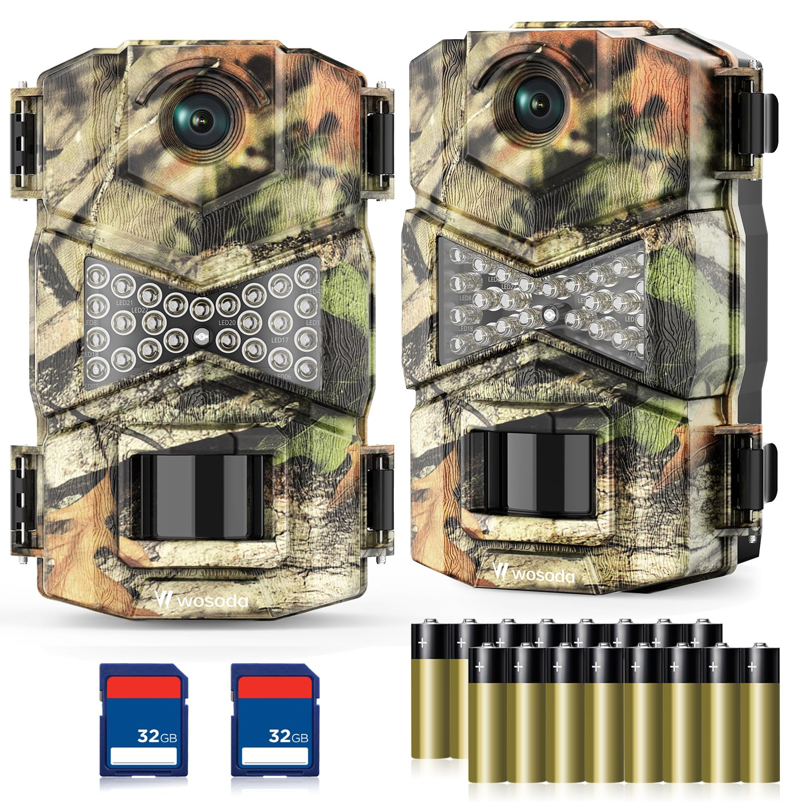 2 Pack 30MP 1080P HD Waterproof Trail Cameras - Motion Activated Hunting Camera with Fast Trigger & Infrared Night Vision for Outdoor Wildlife Monitoring - Perfect for Deer Hunting, Security Surveillance, and Nature Observation