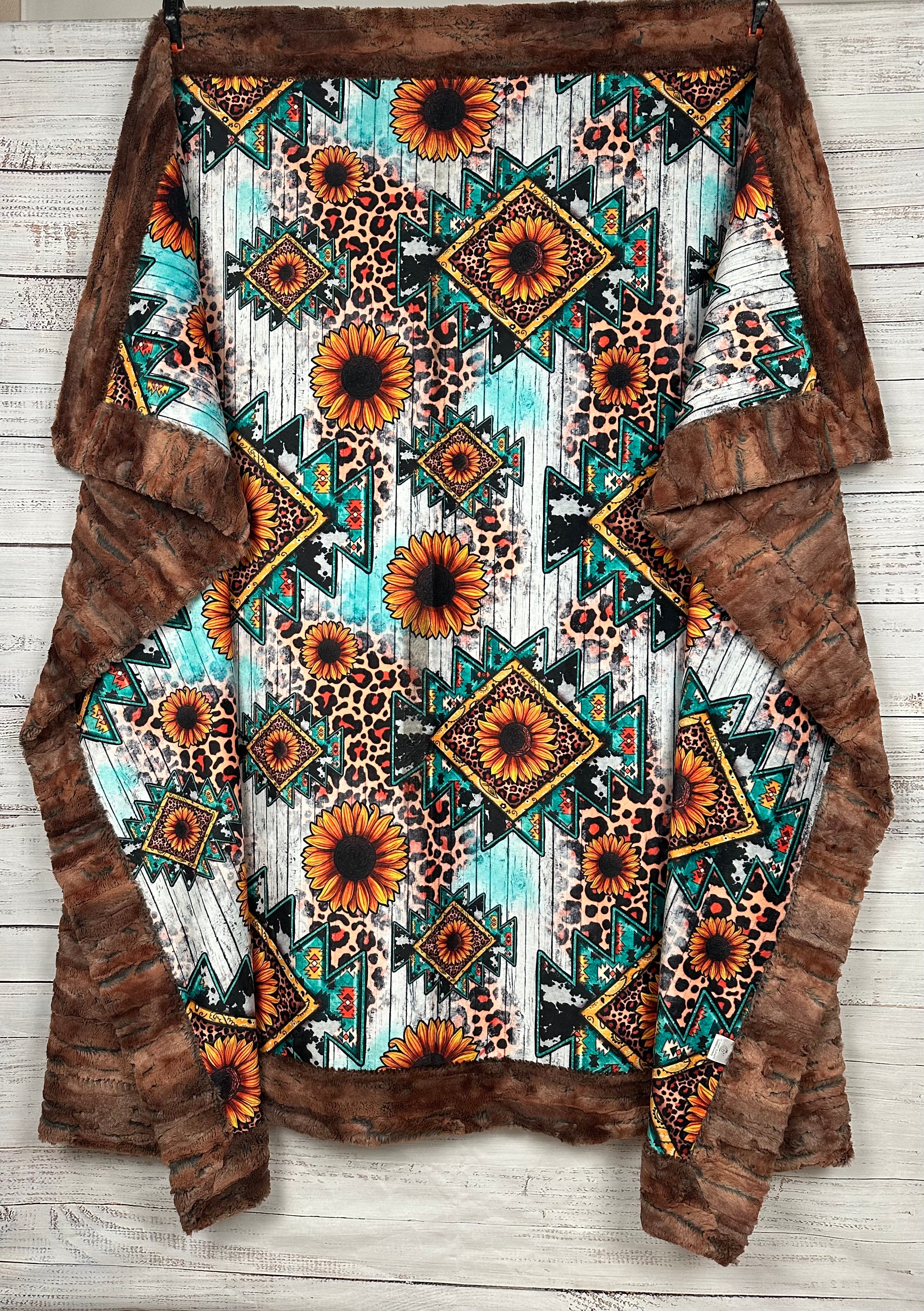 Western Sunflowers on Rusty Copper Luxe 56x79 Inch Minky Blanket - Soft Cozy Throw for Bed, Couch & Home Decor