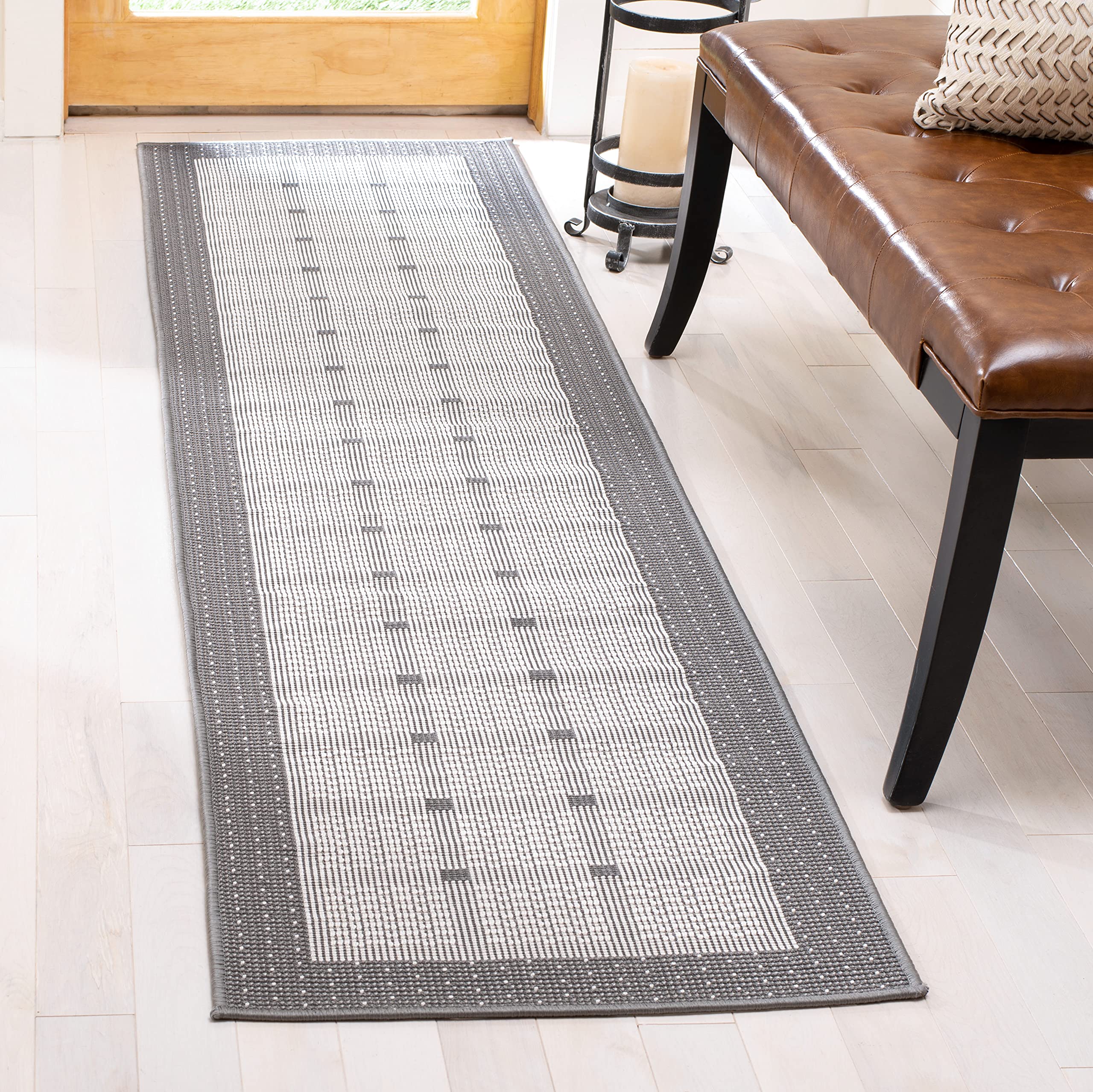 SAFAVIEH Bermuda Collection Runner Rug - 2' x 12', Grey & Ivory, Non-Shedding & Easy Care, Machine Washable Indoor/Outdoor Rug - Perfect for Hallway, Kitchen, Patio, Backyard, Mudroom & Entryway (BMU801F)