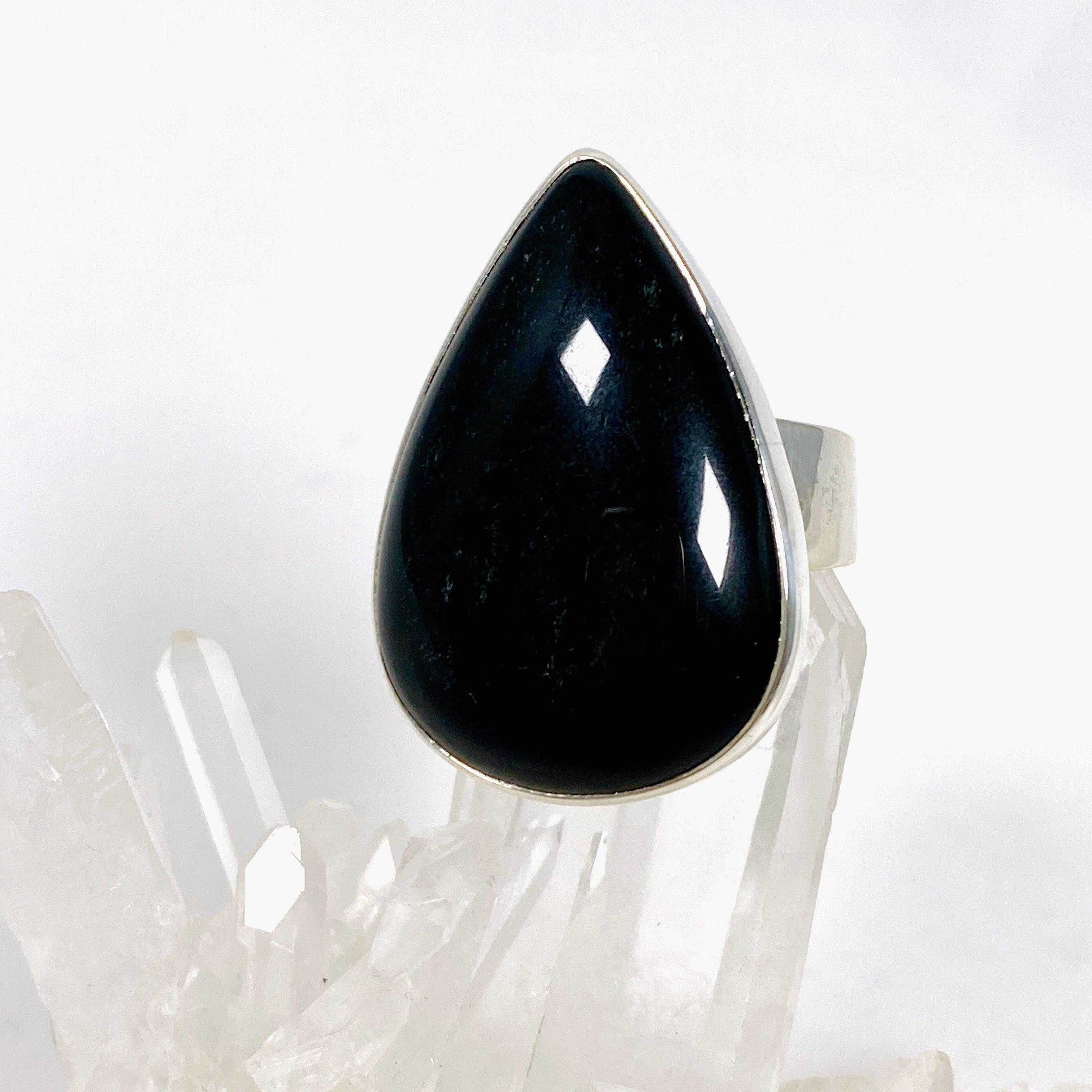 Silversheen Obsidian Teardrop Ring Size 10 KRGJ2924 - Elegant Gothic Jewelry for Women, Perfect for Parties, Weddings & Everyday Wear