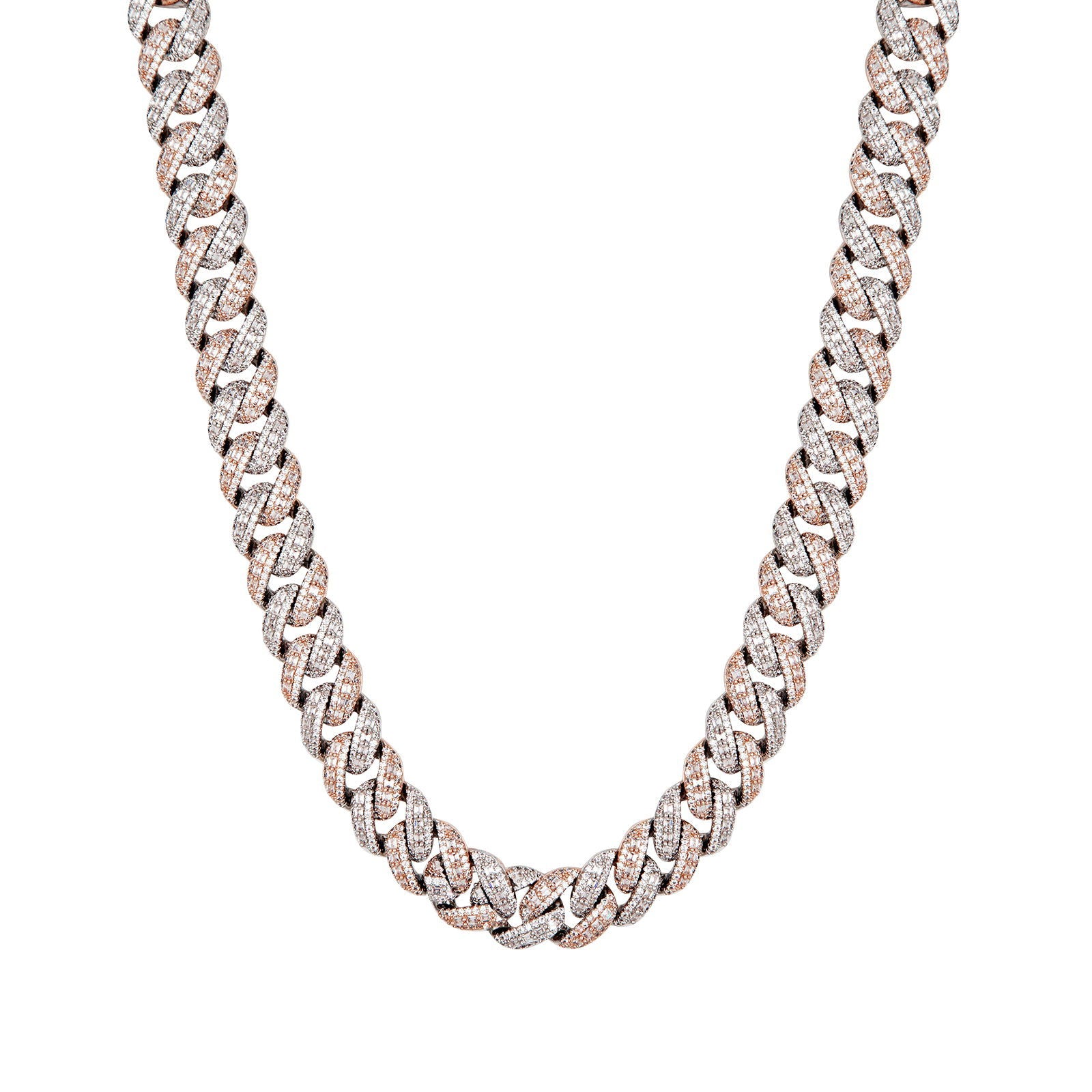 15mm Miami Cuban Chain Necklace for Men - Two Tone Rose Gold 3 Row Link Bracelet | Perfect for Casual Wear, Layering & Hip-Hop Fashion