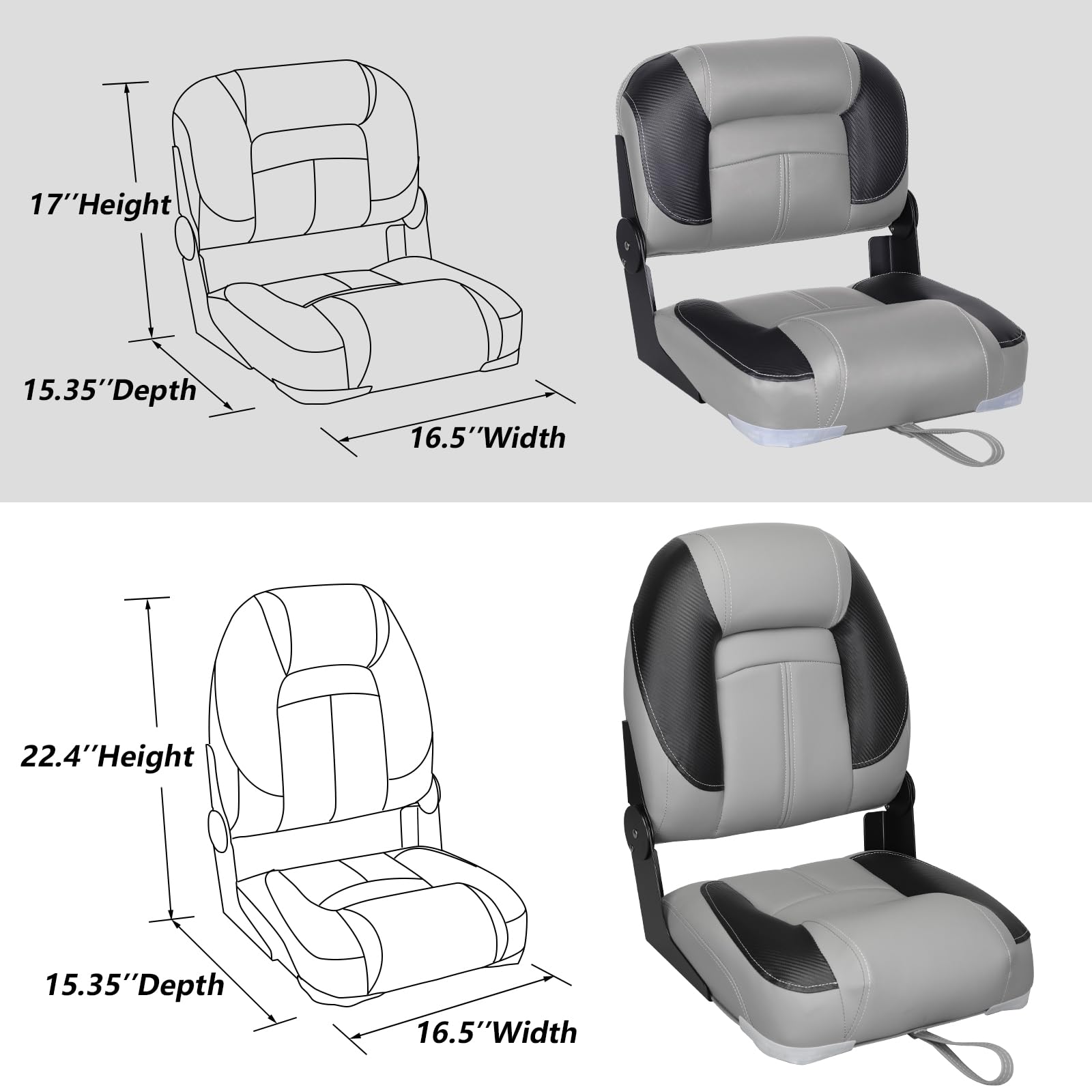 Leader Accessories Bass Boat Seats - Premium Folding Fishing Boat Seats for Comfort & Durability | Perfect for Bass Fishing, Pontoon Boats & Marine Use