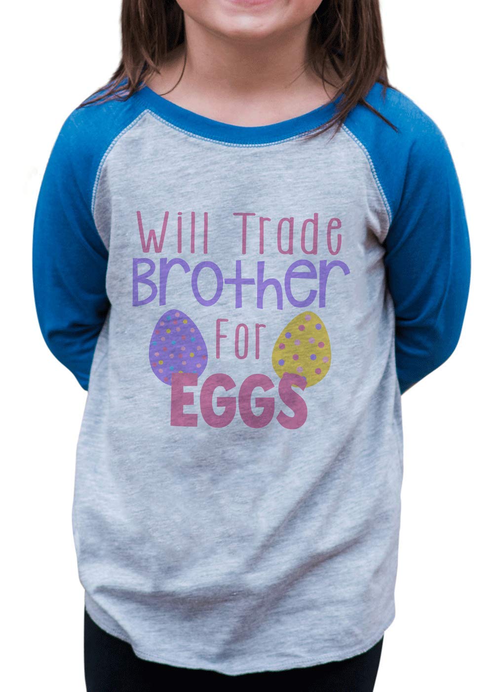 7 Ate 9 Apparel Kids Funny Sister Easter Blue Raglan T-Shirt - Cute Matching Sibling Outfits for Easter Photos & Family Gatherings